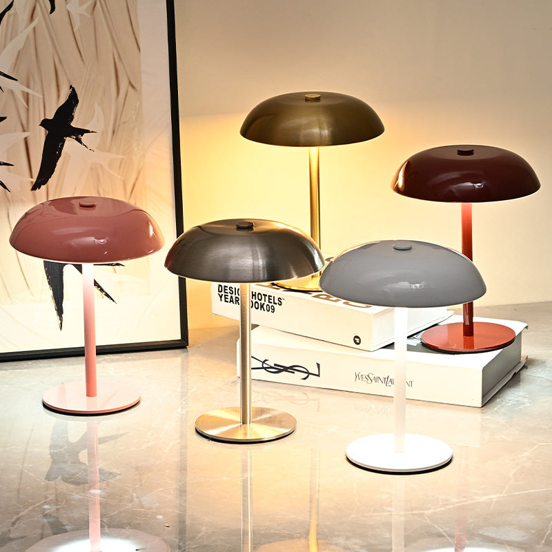 Brushed Metal Mushroom USB-C Rechargeable Touch-Control LED Bedside Lamp