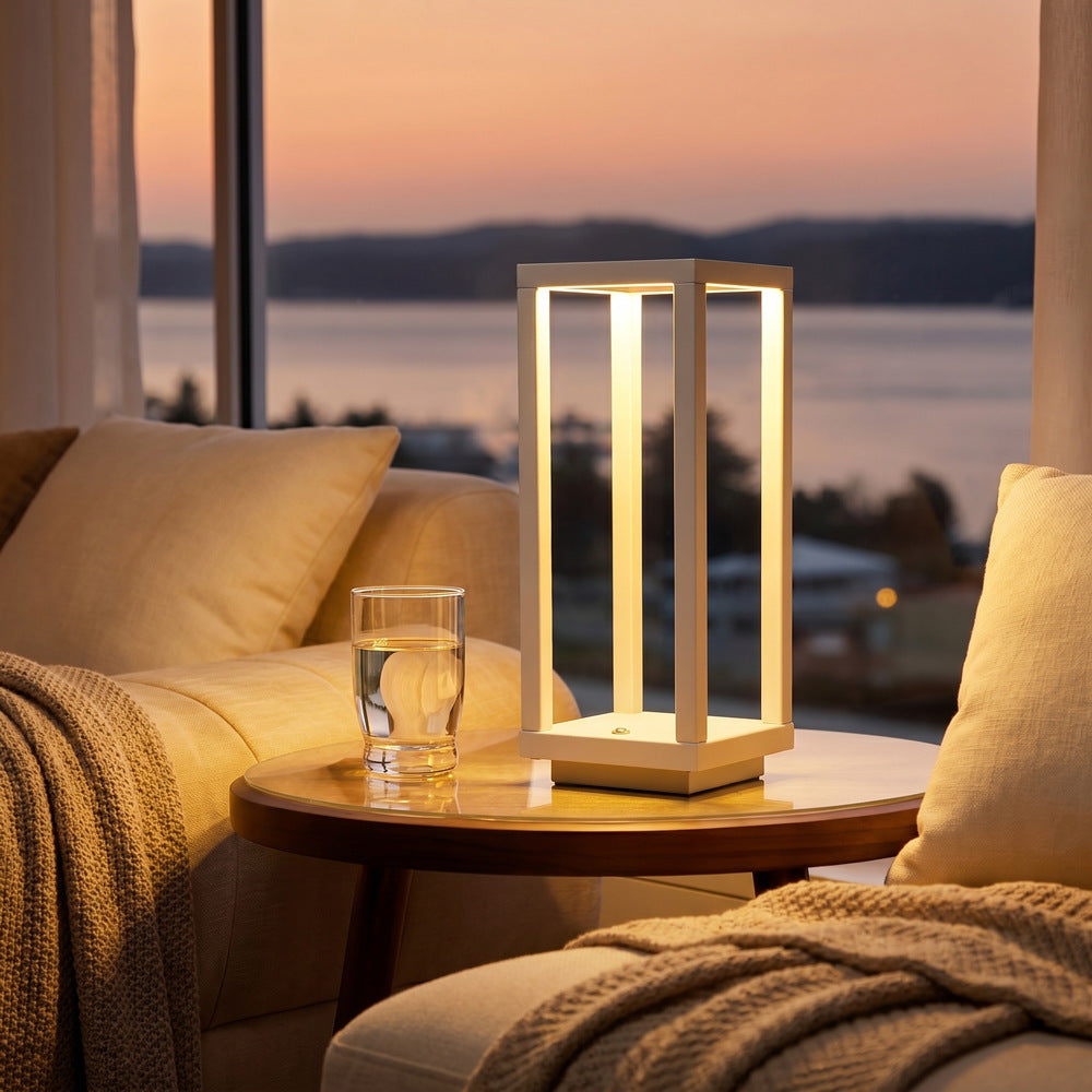 Metal White Square Pillar Touch-Control Adjustable Color Temperature Table Lamp