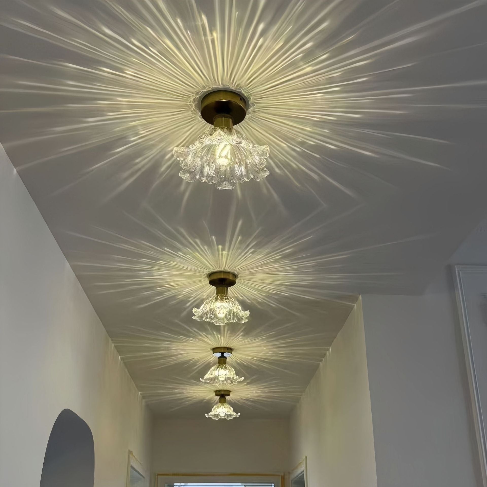 Crystal Glass Walnut Tri-Color LED Flush Mount Ceiling Light