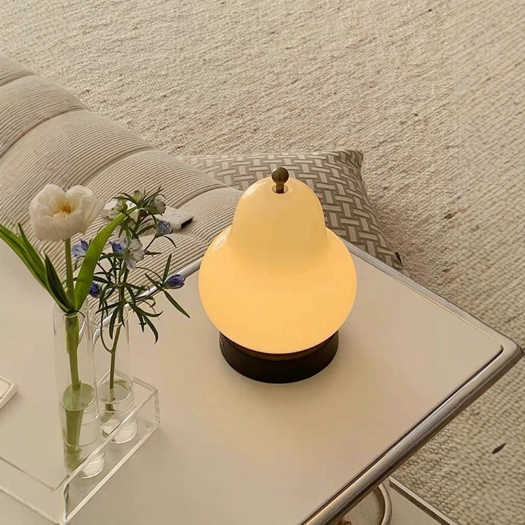 Cream Glass Pear-Shaped Three-Color Adjustable LED Bedside Lamp