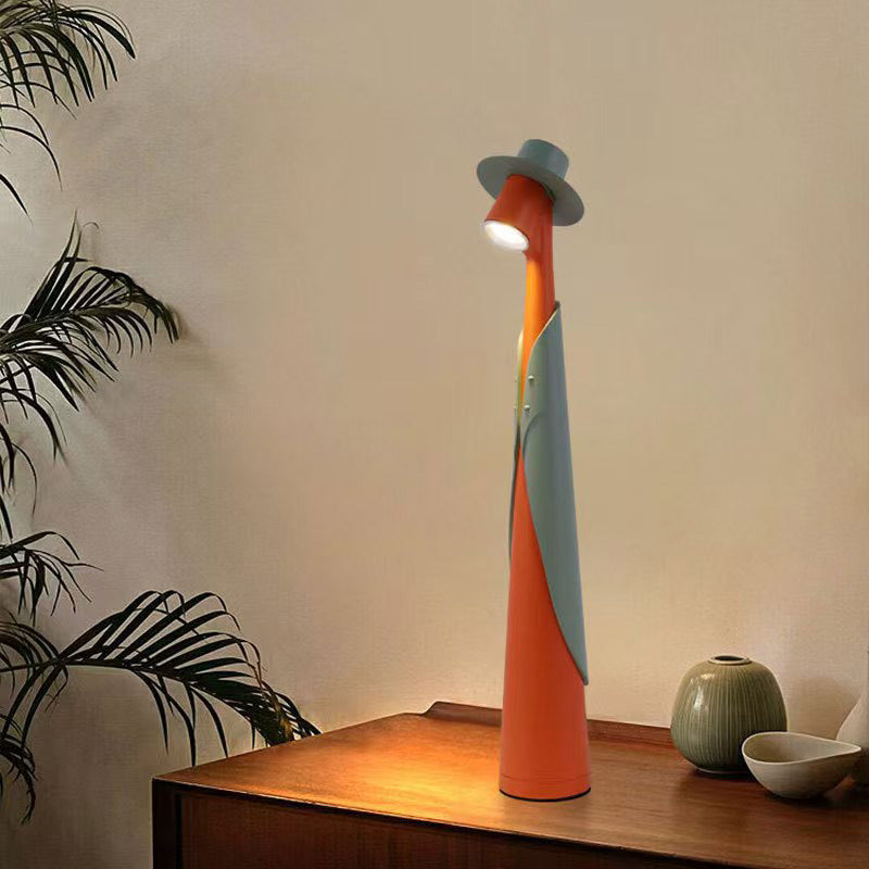 Gray Plastic Tall Rechargeable LED Ambient Portable Table Lamp front view lit with slim profile