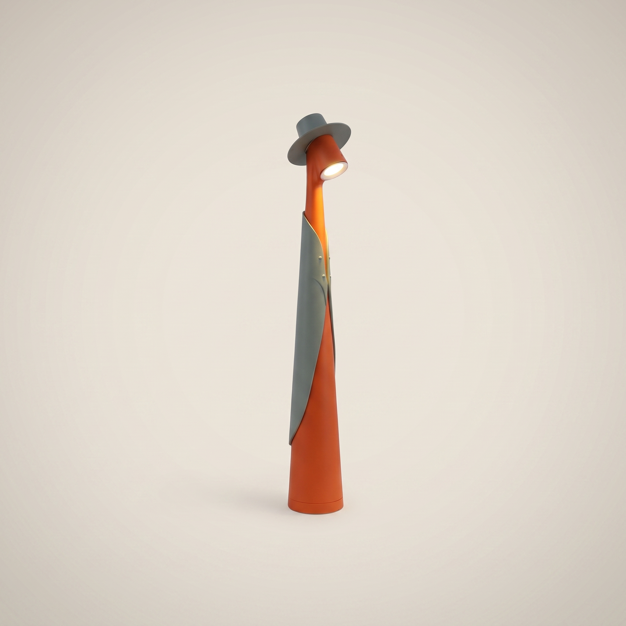 Orange Plastic Tall Rechargeable LED Ambient Portable Table Lamp shown front view lit with slim profile
