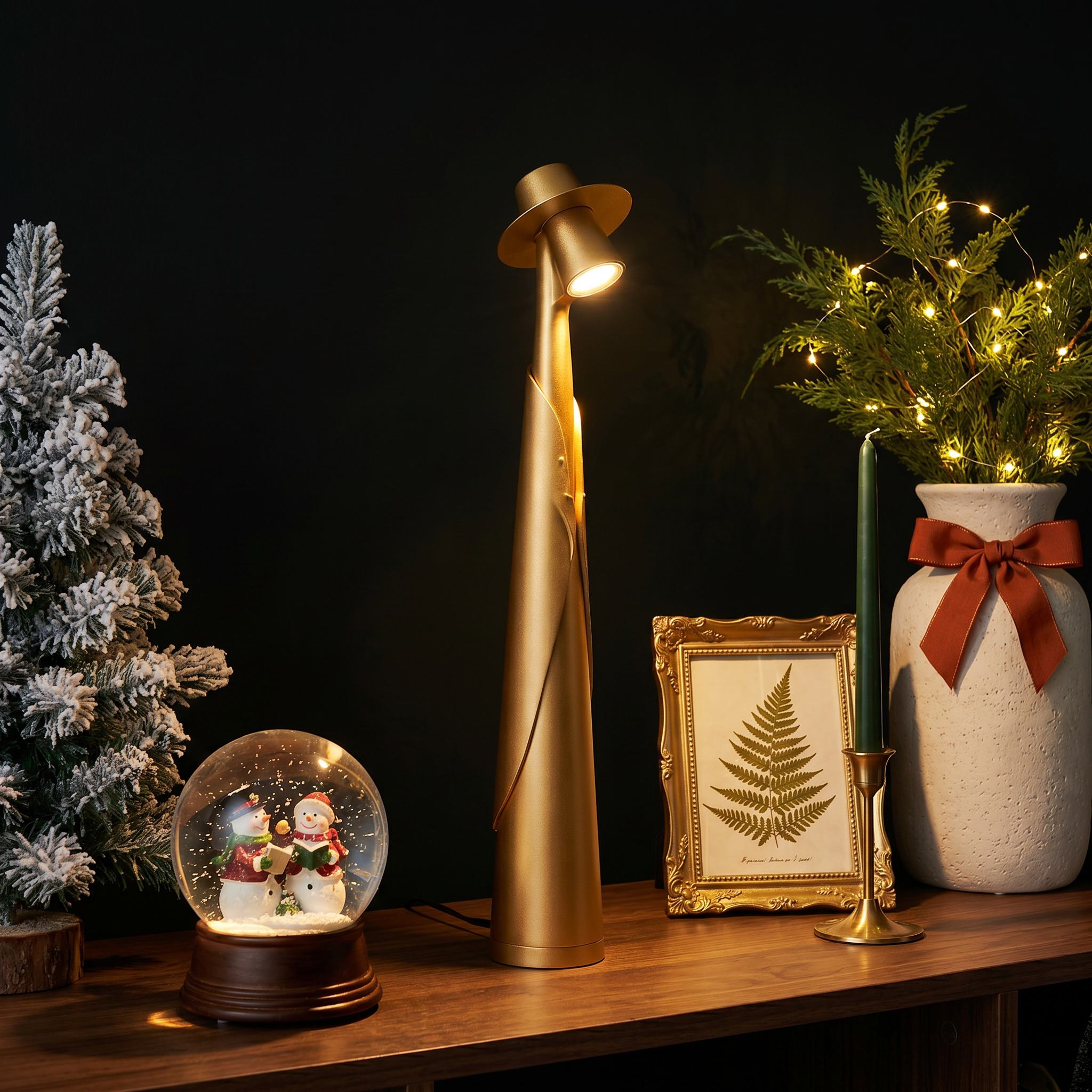 Orange Plastic Tall Rechargeable LED Ambient Portable Table Lamp side profile lit on dining table