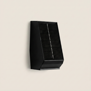 Stainless steel and aluminum 2-head solar motion sensor outdoor wall sconce shown front view with IP55 waterproof housing