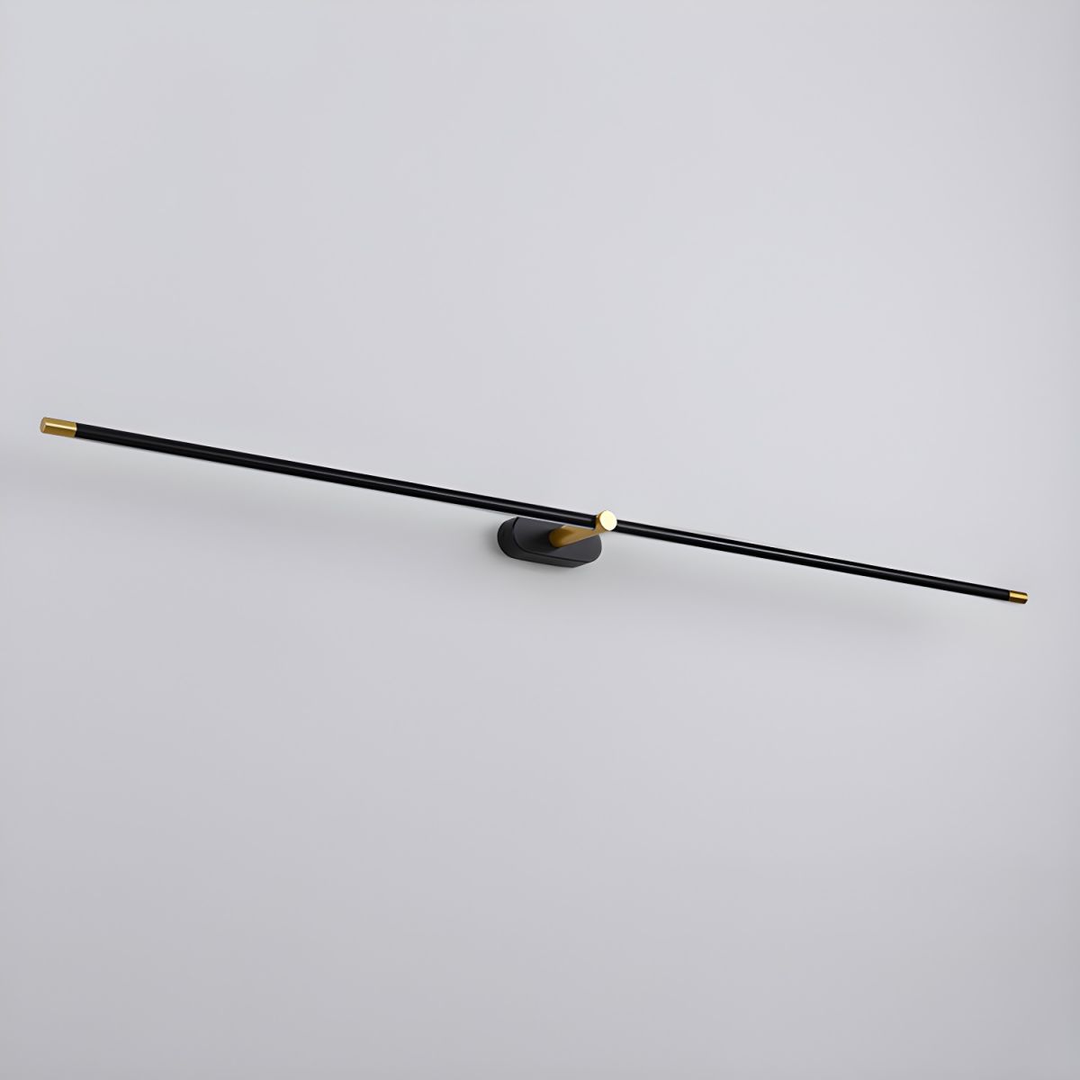 Close-up view of the Vestra Minimalist Linear Rechargeable Wall Lamp in black with gold accents, mounted on a plain white wall.