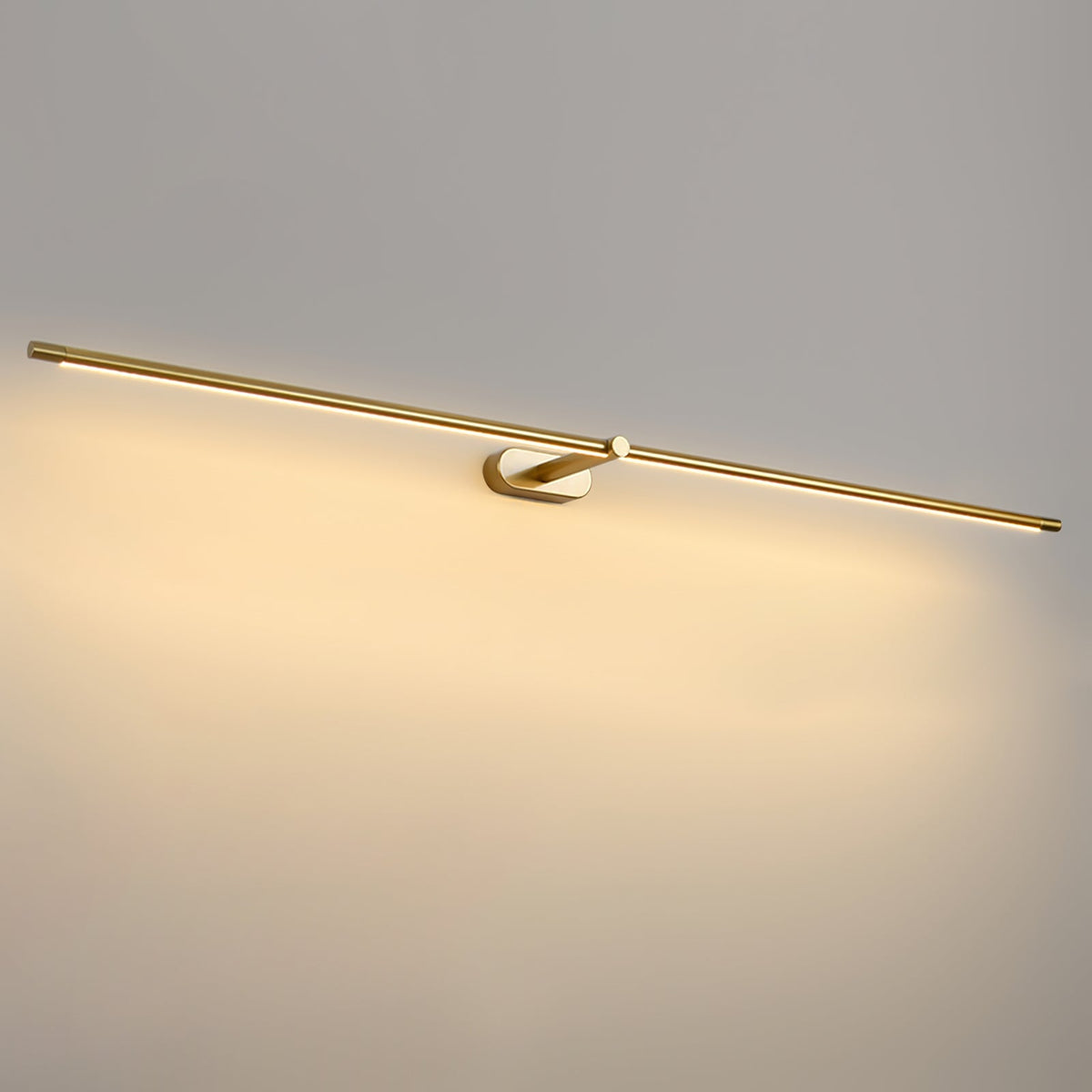 Vestra Minimalist Linear Rechargeable Wall Lamp Metal with LED Finish in gold, unlit, mounted on a light gray wall.