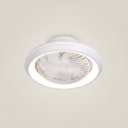 White Kazetsu model 19.3 inch wide ceiling fan light close-up showing integrated LED ring and flush mount