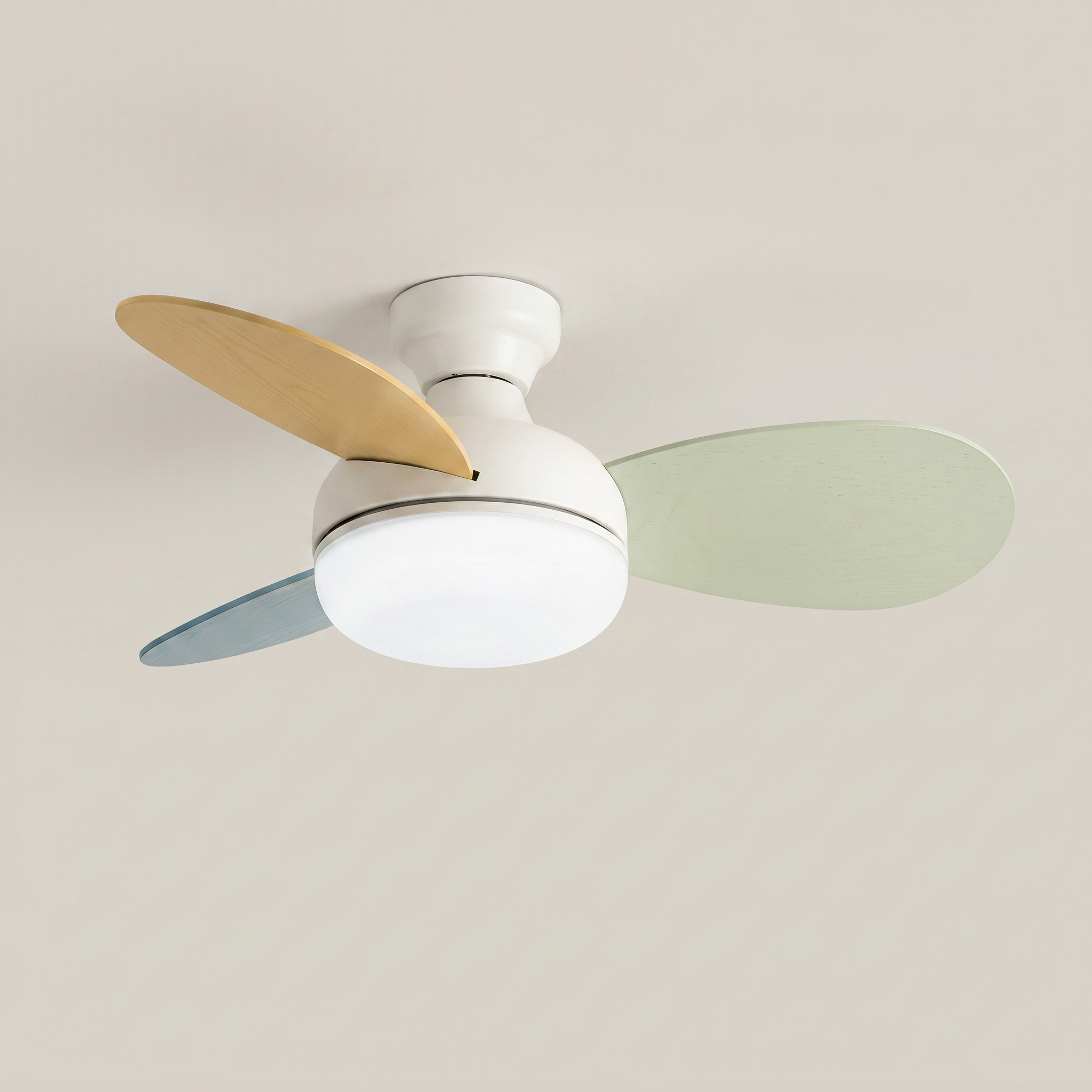 Cream ABS Wood 3-Blade 6-Speed Remote Control Full Spectrum LED Ceiling Fan Light