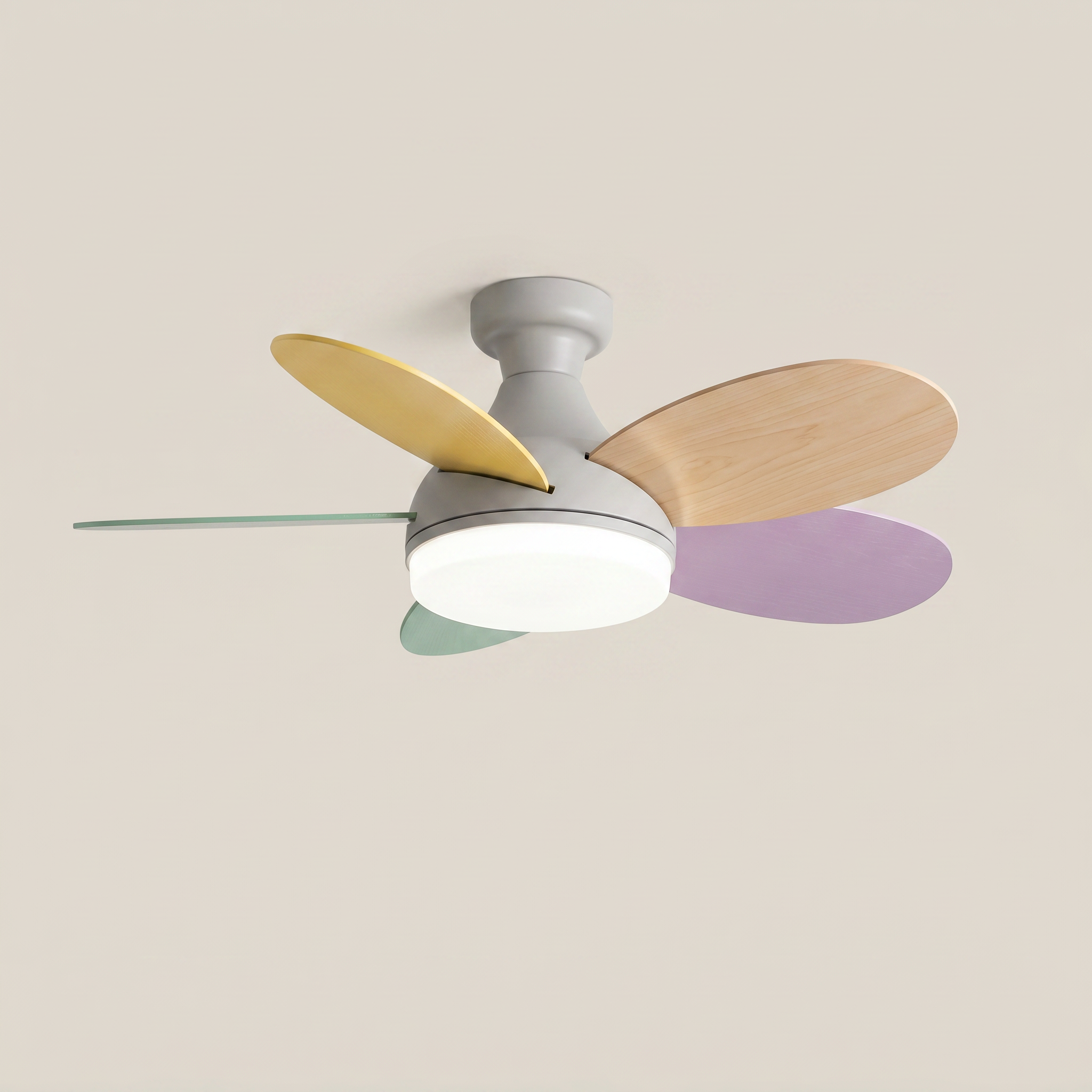Cream ABS Wood 3-Blade 6-Speed Remote Control Full Spectrum LED Ceiling Fan Light