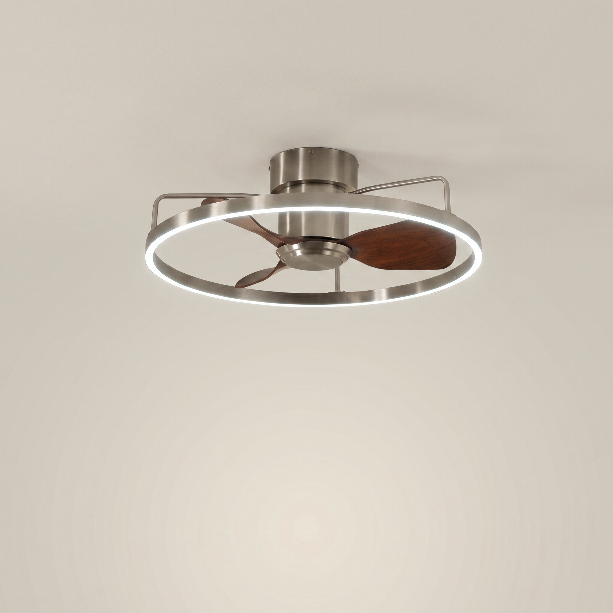 Iron Walnut Flush Mount Silent Motor LED Ceiling Light Fan