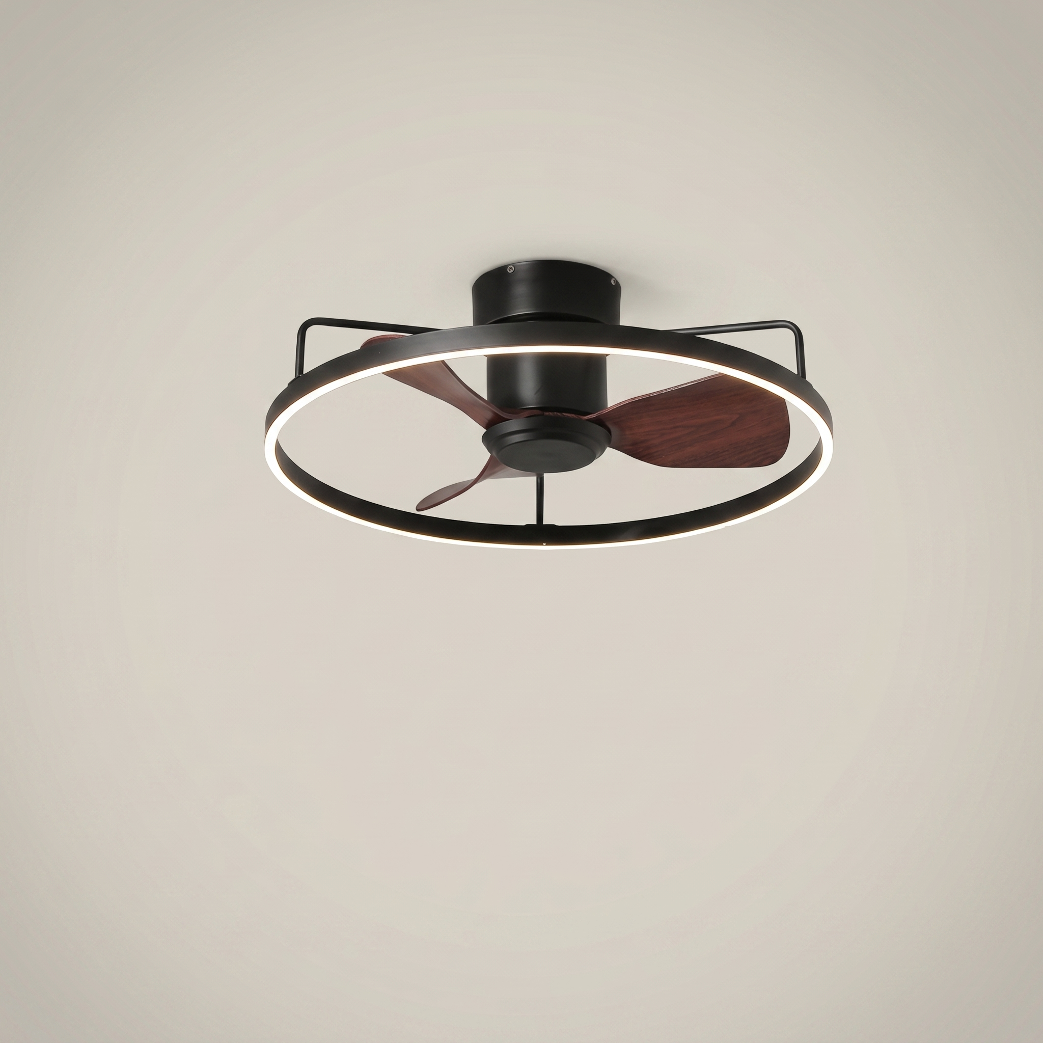 Iron Walnut Flush Mount Silent Motor LED Ceiling Light Fan
