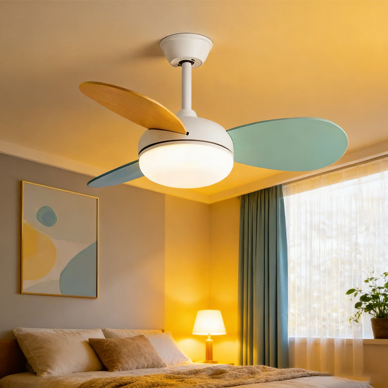 Side profile of cream ABS wood 3-blade ceiling fan light in white 36 inch with full spectrum LED and 6-speed remote control