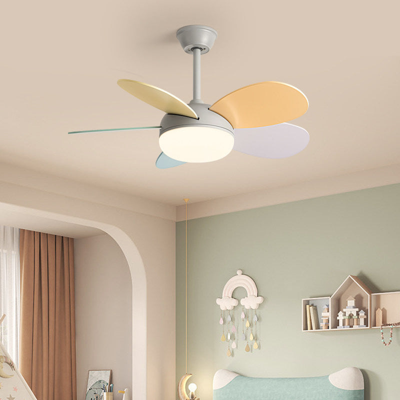 Top-down view of cream ABS wood 3-blade ceiling fan light in white 36 inch showing full spectrum LED and remote control