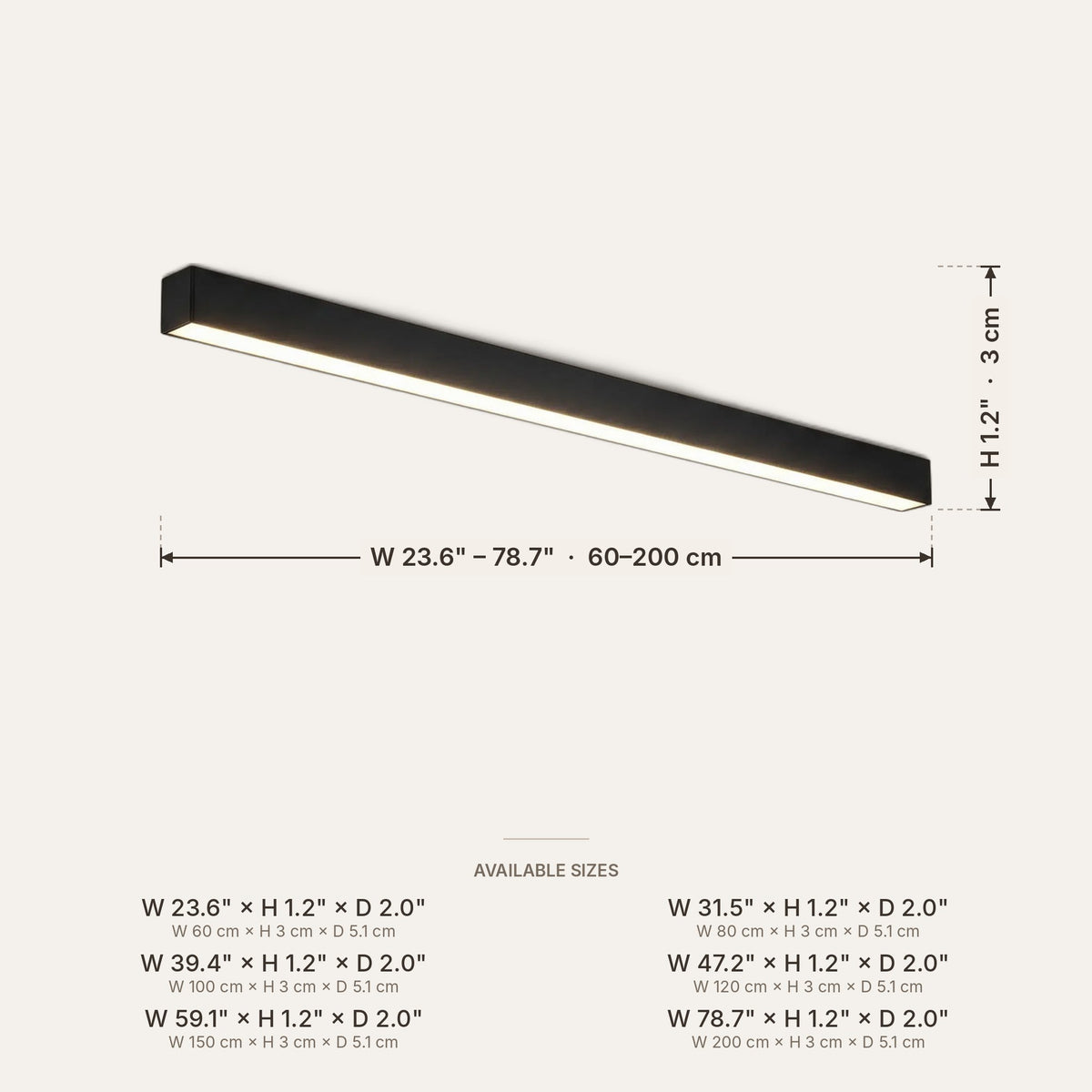 Light fixture dimensions in inches and cm