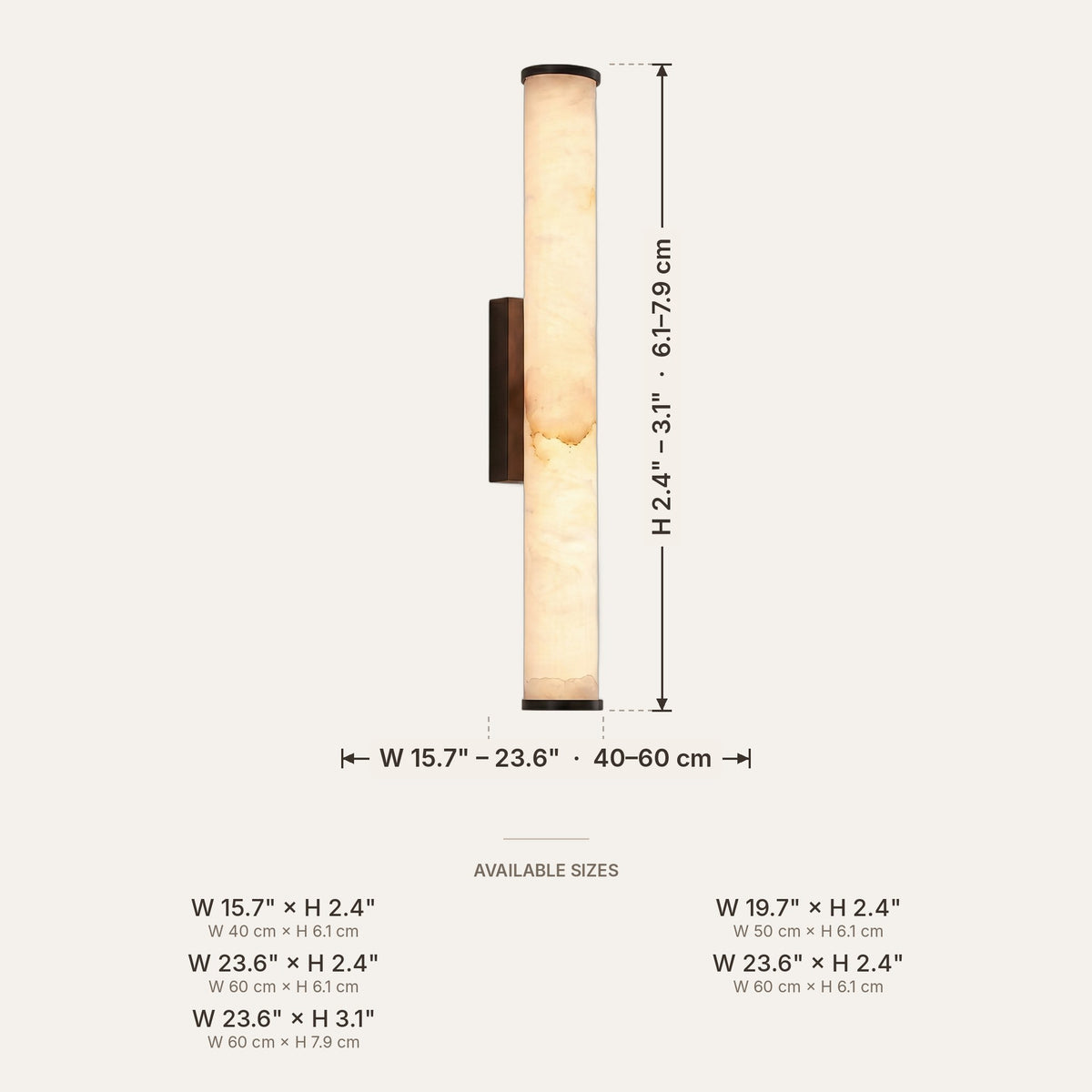 Light fixture dimensions in inches and cm