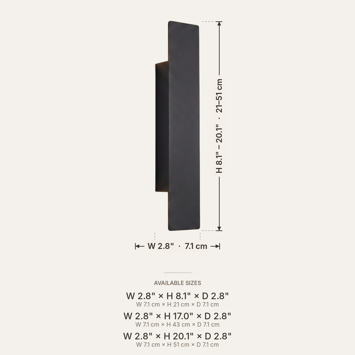 Light fixture dimensions in inches and cm