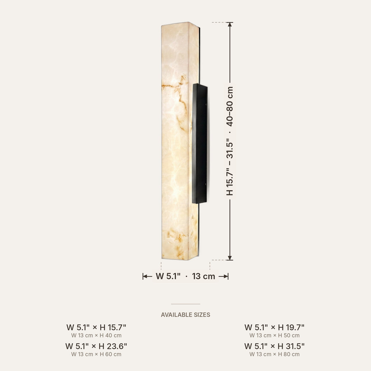 Light fixture dimensions in inches and cm
