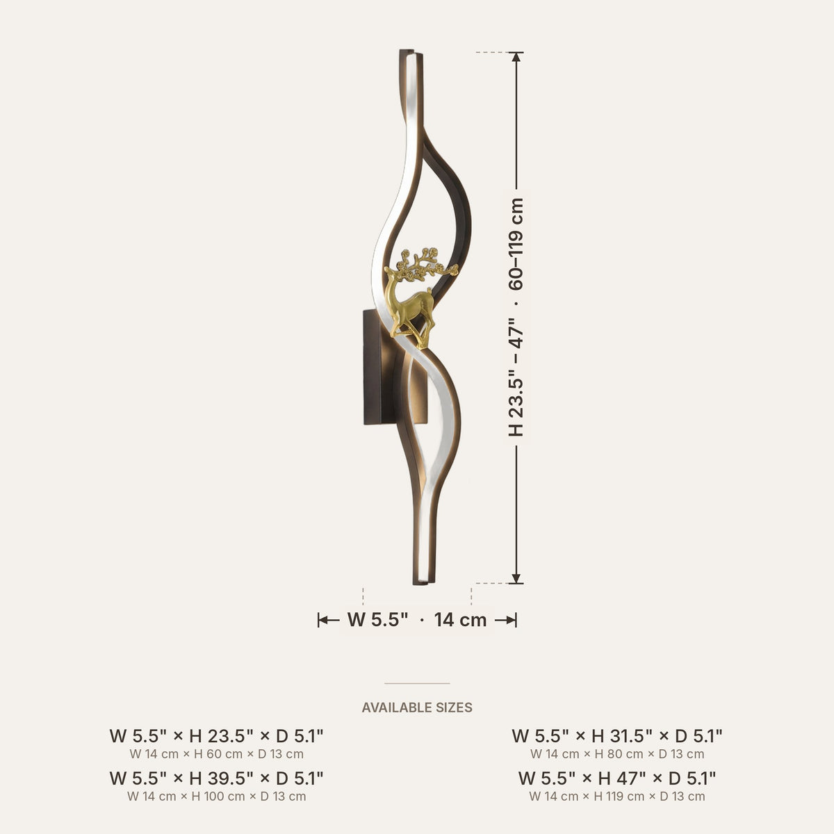Light fixture dimensions in inches and cm