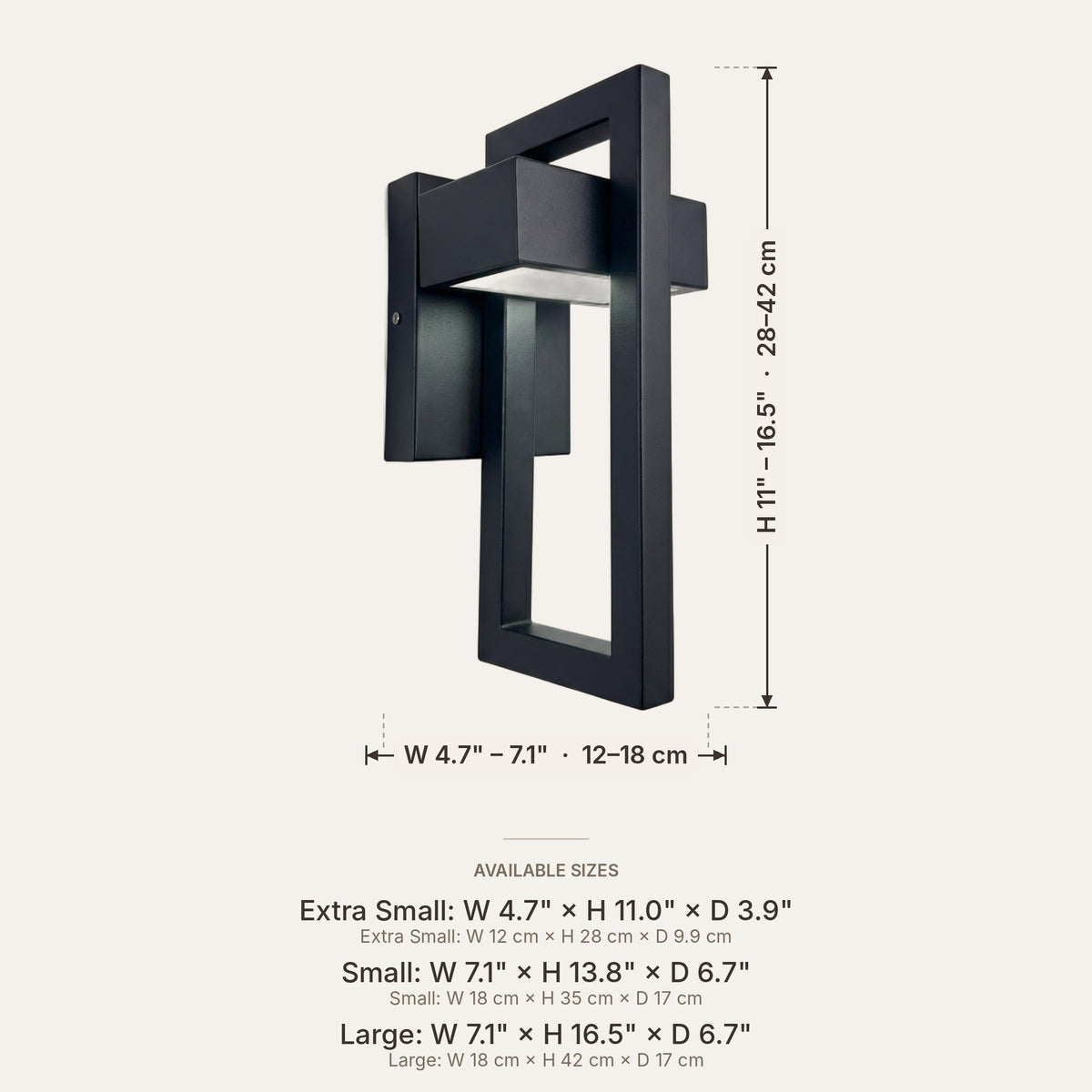 Light fixture dimensions in inches and cm
