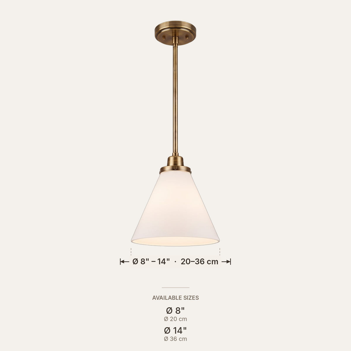 Conia dimensions in inches and cm