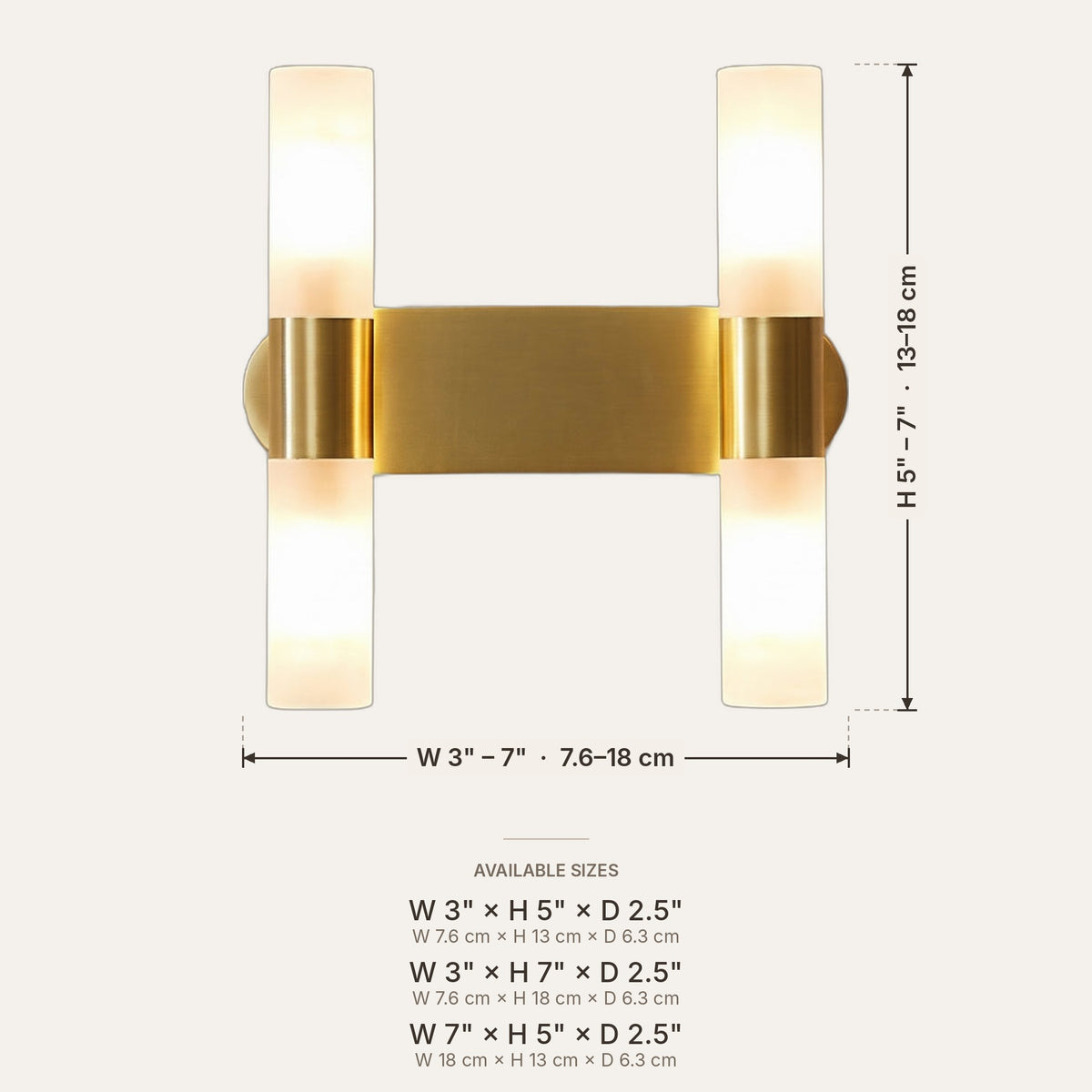 Tubo dimensions in inches and cm