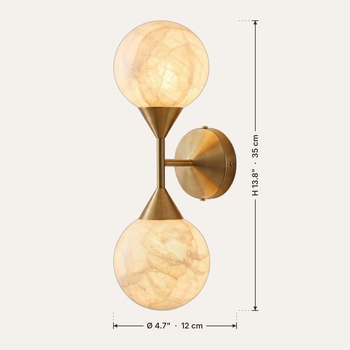 Deux Lunes dimensions in inches and cm