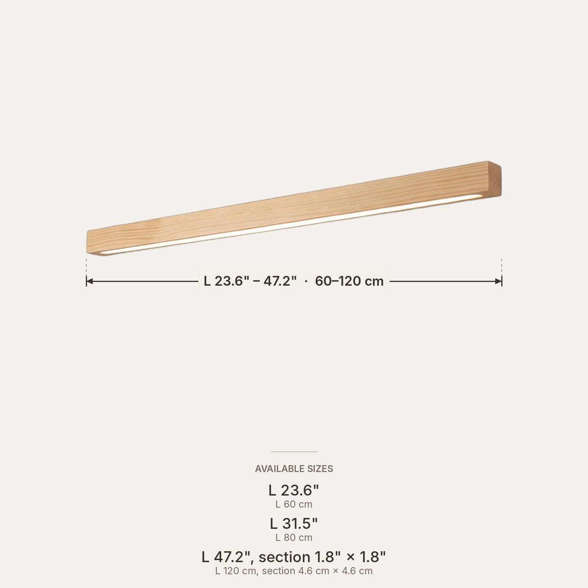 Lineo dimensions in inches and cm