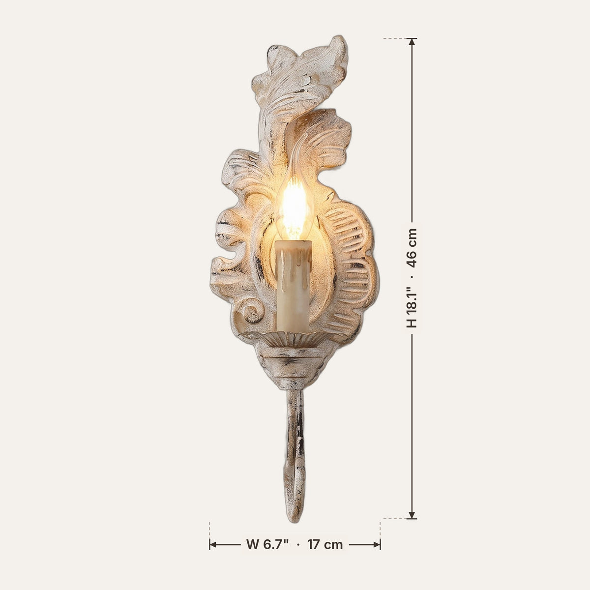 Acanthe dimensions in inches and cm