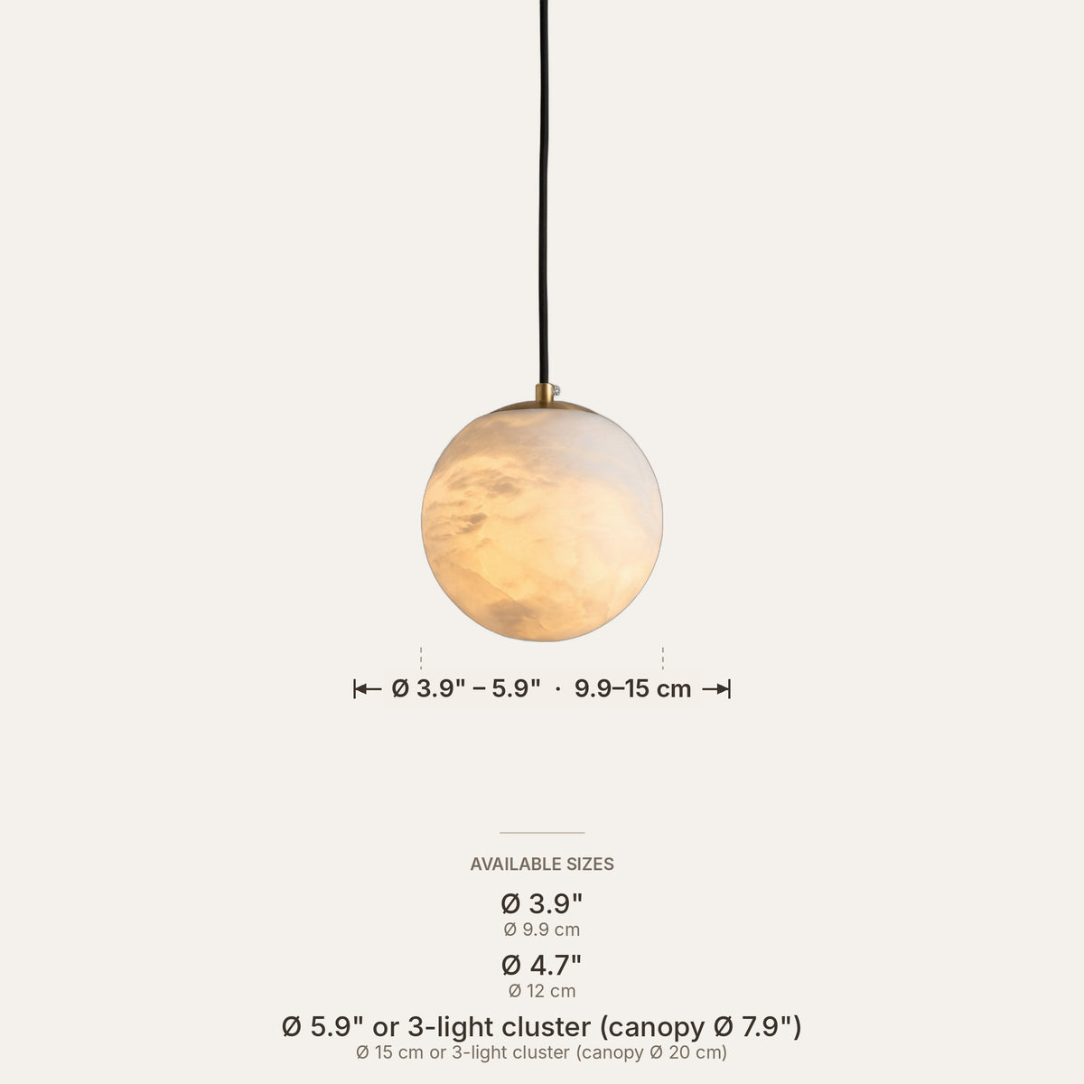 Bulle dimensions in inches and cm