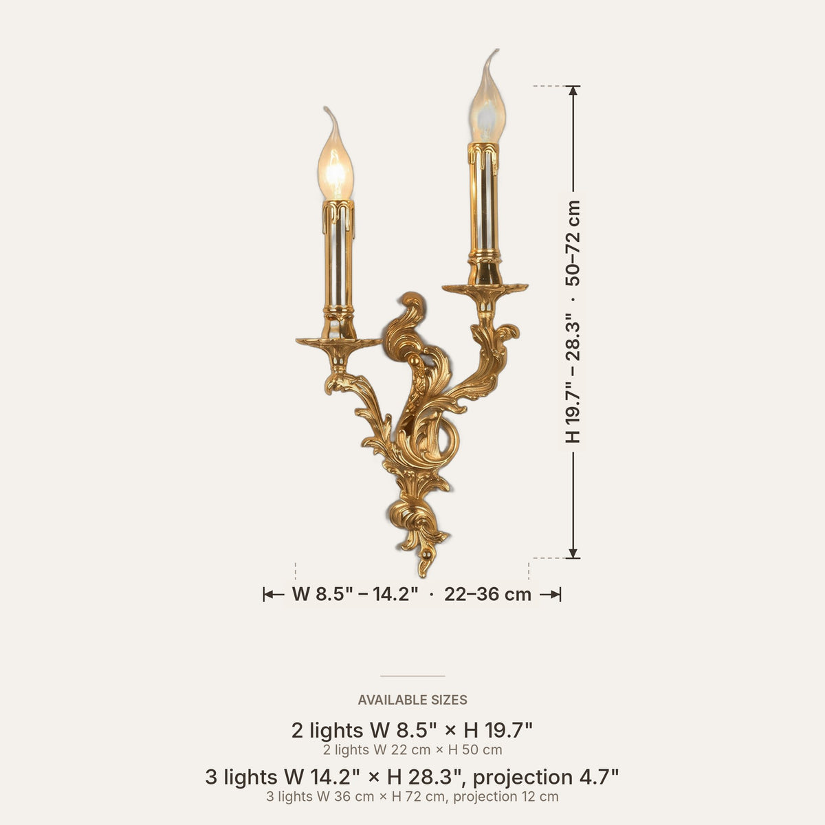 Palais dimensions in inches and cm