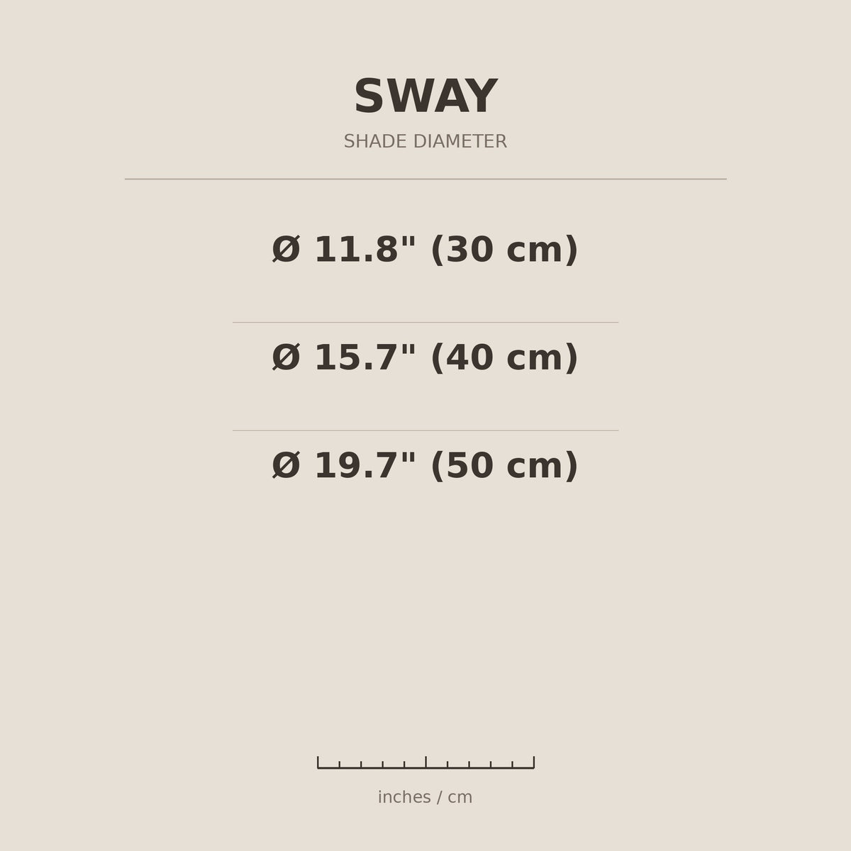 Sway ceiling light shade diameters in inches and cm