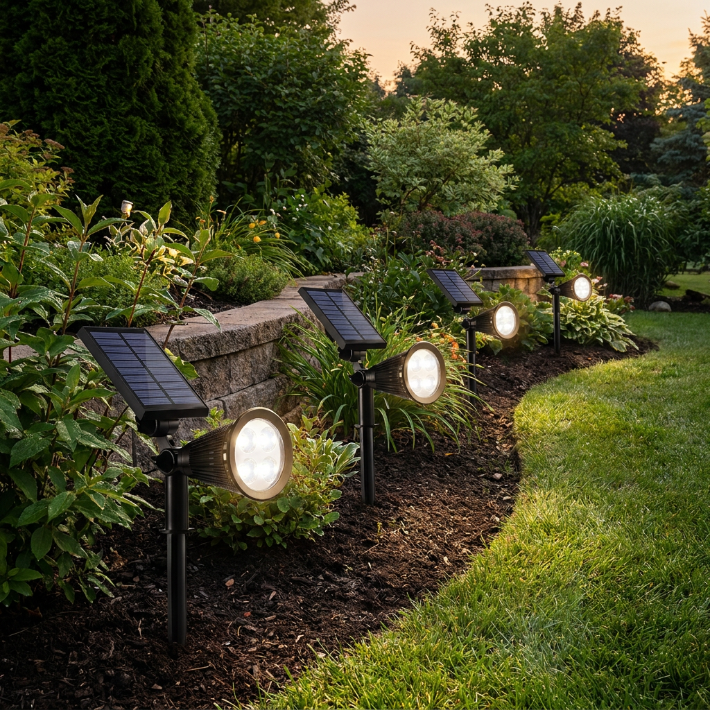 ABS White Adjustable Solar 7-Light Outdoor Tree Spotlight