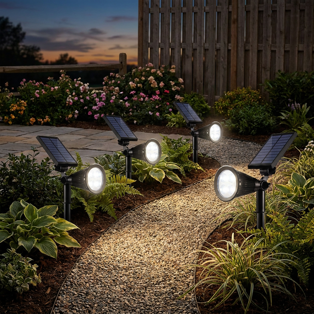 ABS White Adjustable Solar 7-Light Outdoor Tree Spotlight