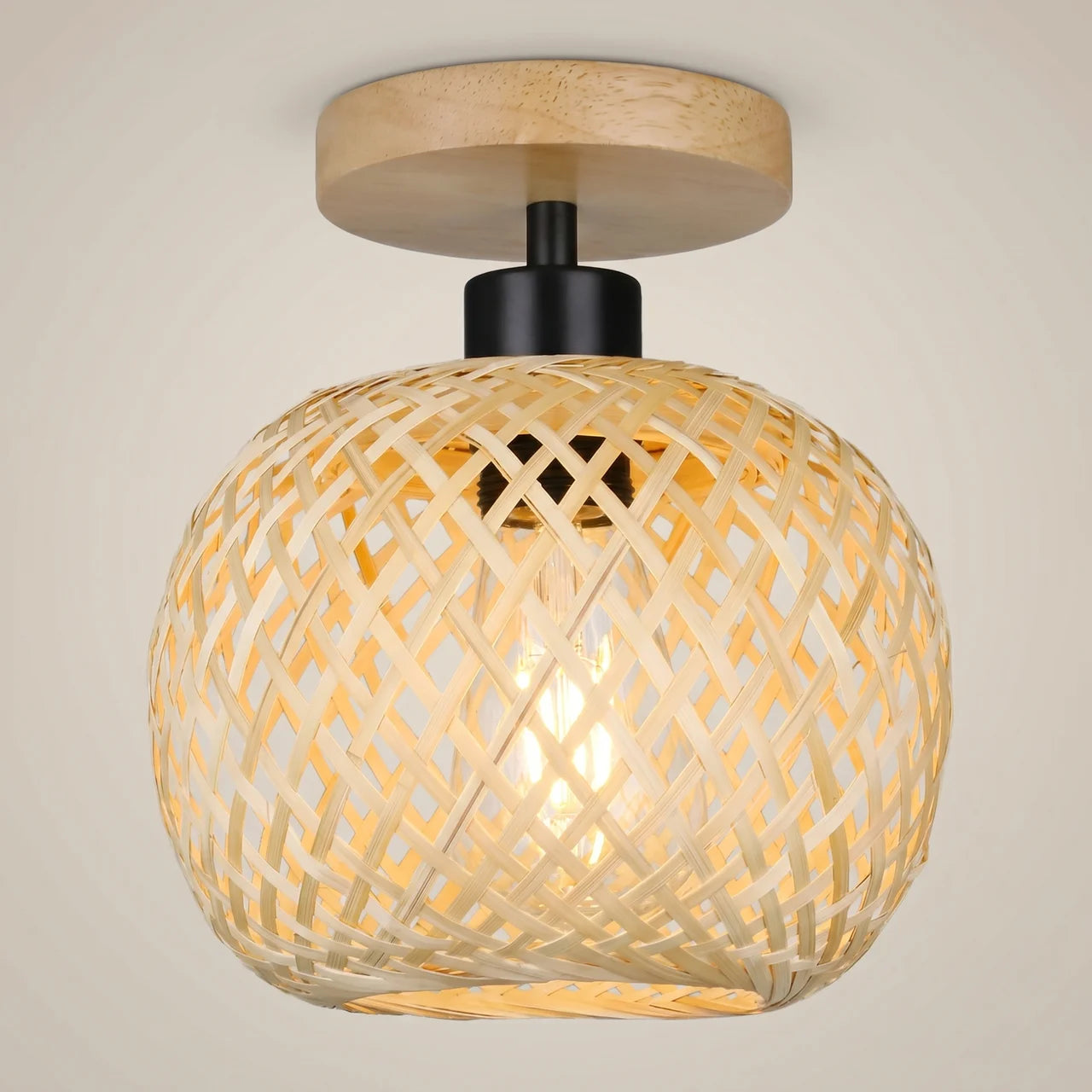 Woven Bamboo Wood Spherical Incandescent 1-Light Ceiling Light