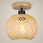Woven Bamboo Wood Spherical Incandescent 1-Light Ceiling Light