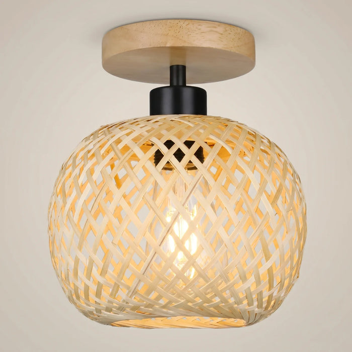 Woven Bamboo Wood Spherical Incandescent 1-Light Ceiling Light