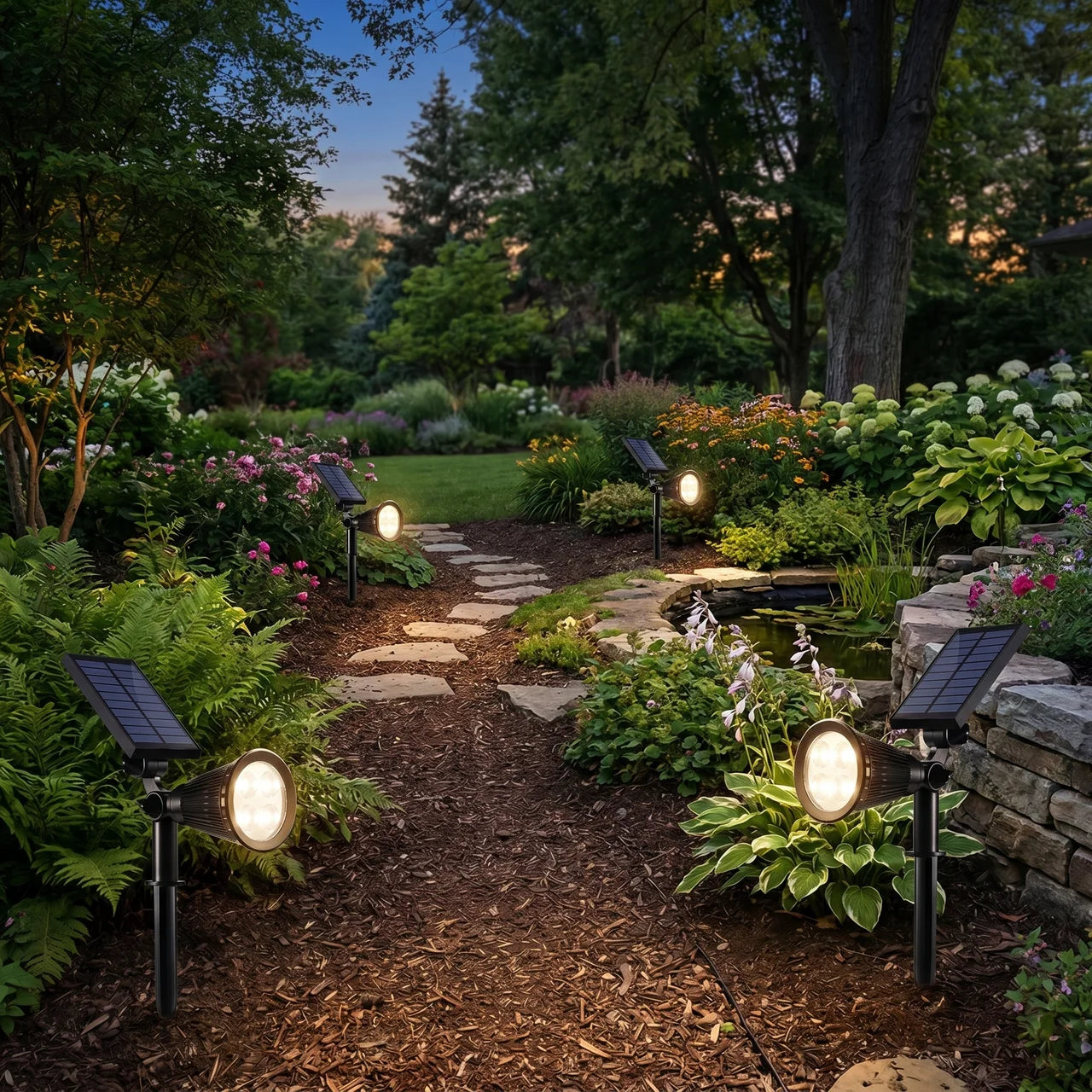 ABS White Adjustable Solar 7-Light Outdoor Tree Spotlight