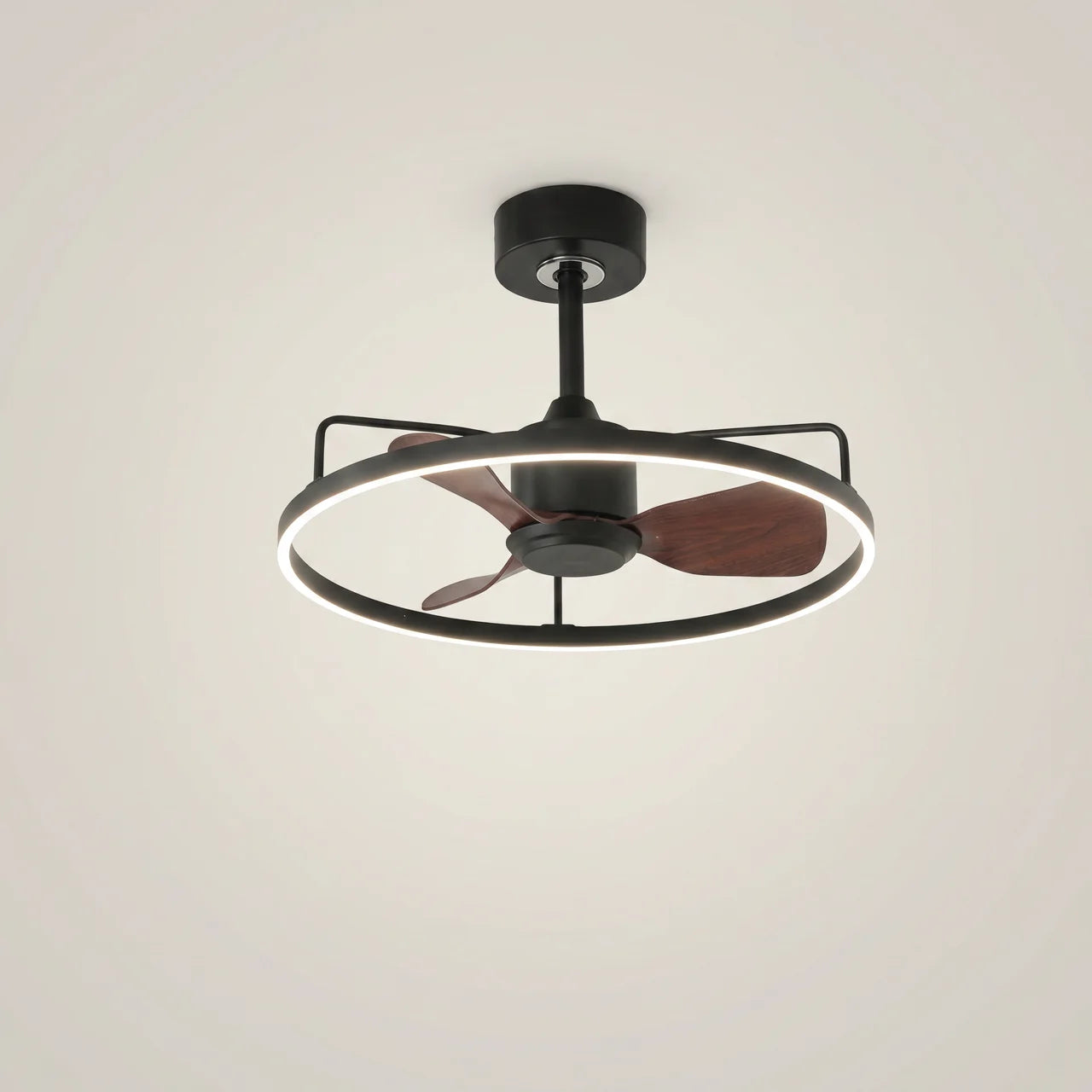 Iron Walnut Flush Mount Silent Motor LED Ceiling Light Fan