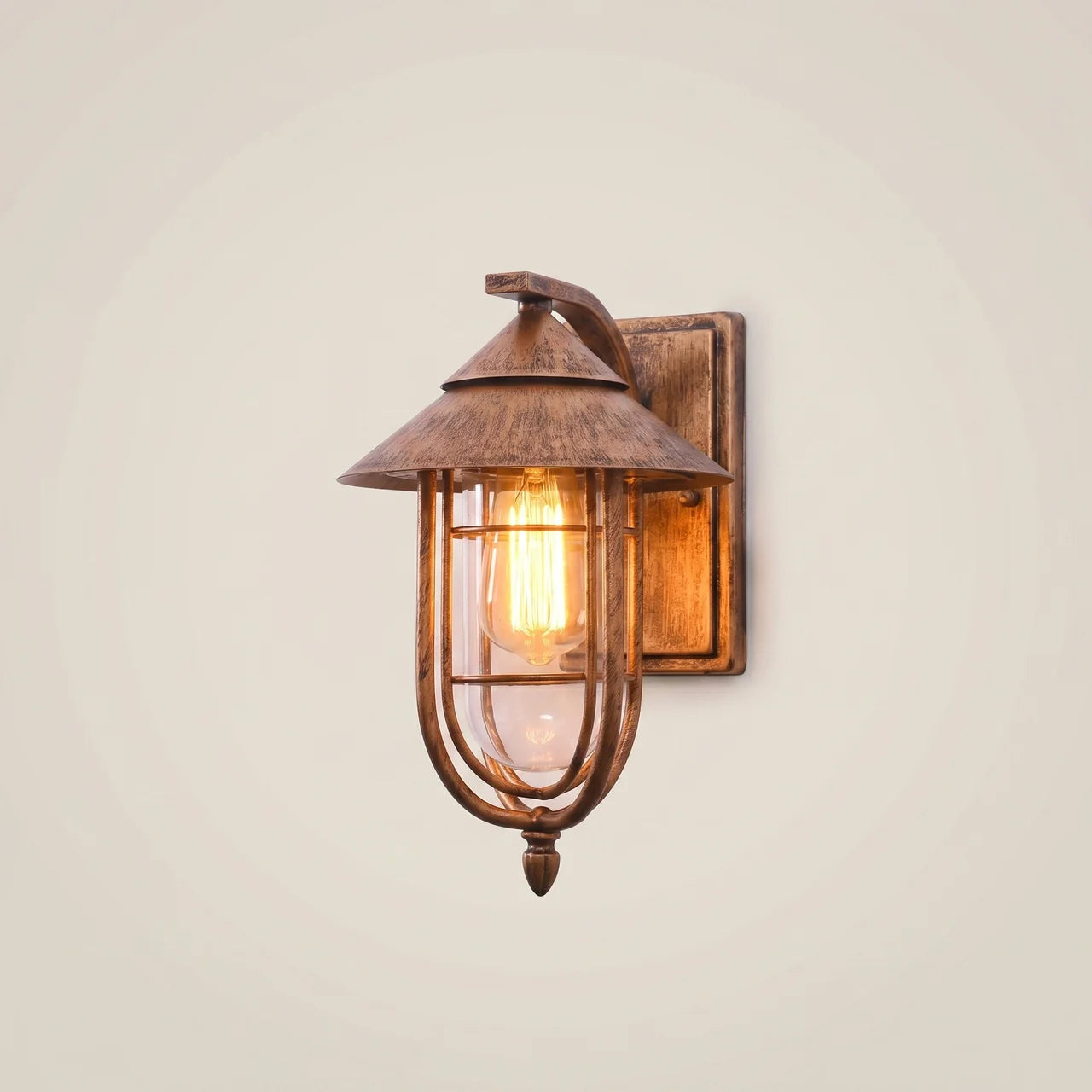 Iron Matte Black Conical Cage Motion Sensor LED Outdoor Wall Sconce