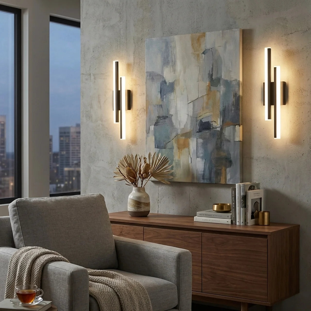 Fabric Acrylic Dual Vertical LED USB-C Rechargeable No-Drill Wall Sconce