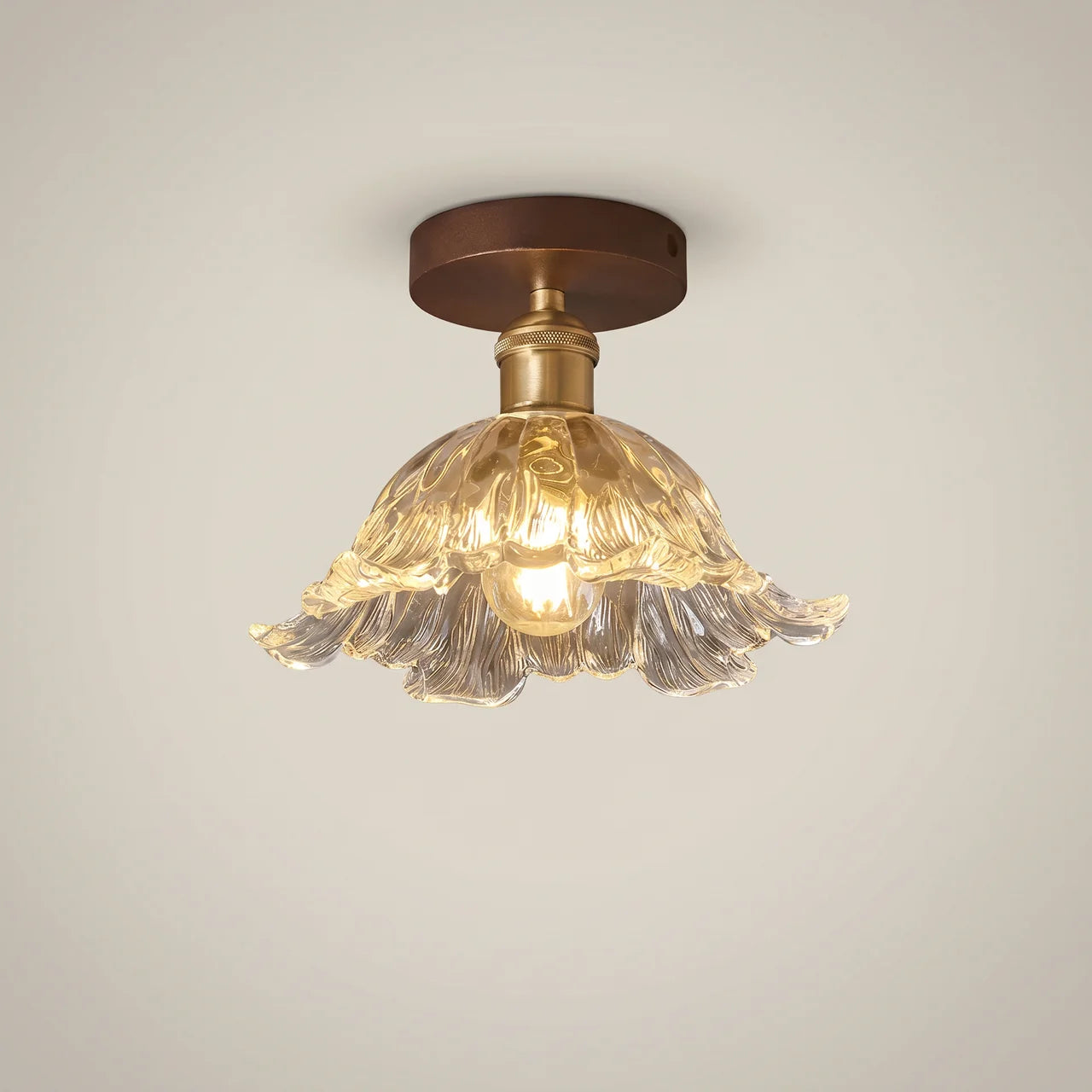 Crystal Glass Walnut Tri-Color LED Flush Mount Ceiling Light