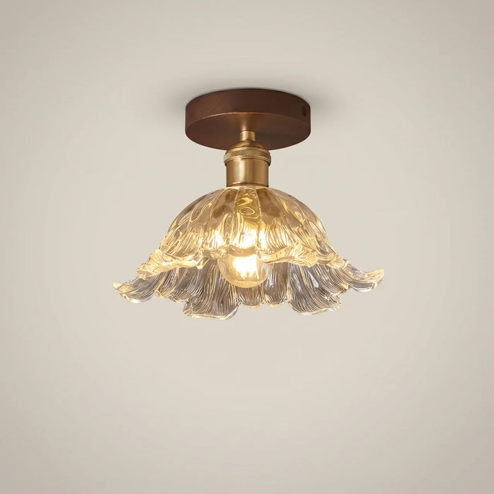 Crystal Glass Walnut Tri-Color LED Flush Mount Ceiling Light