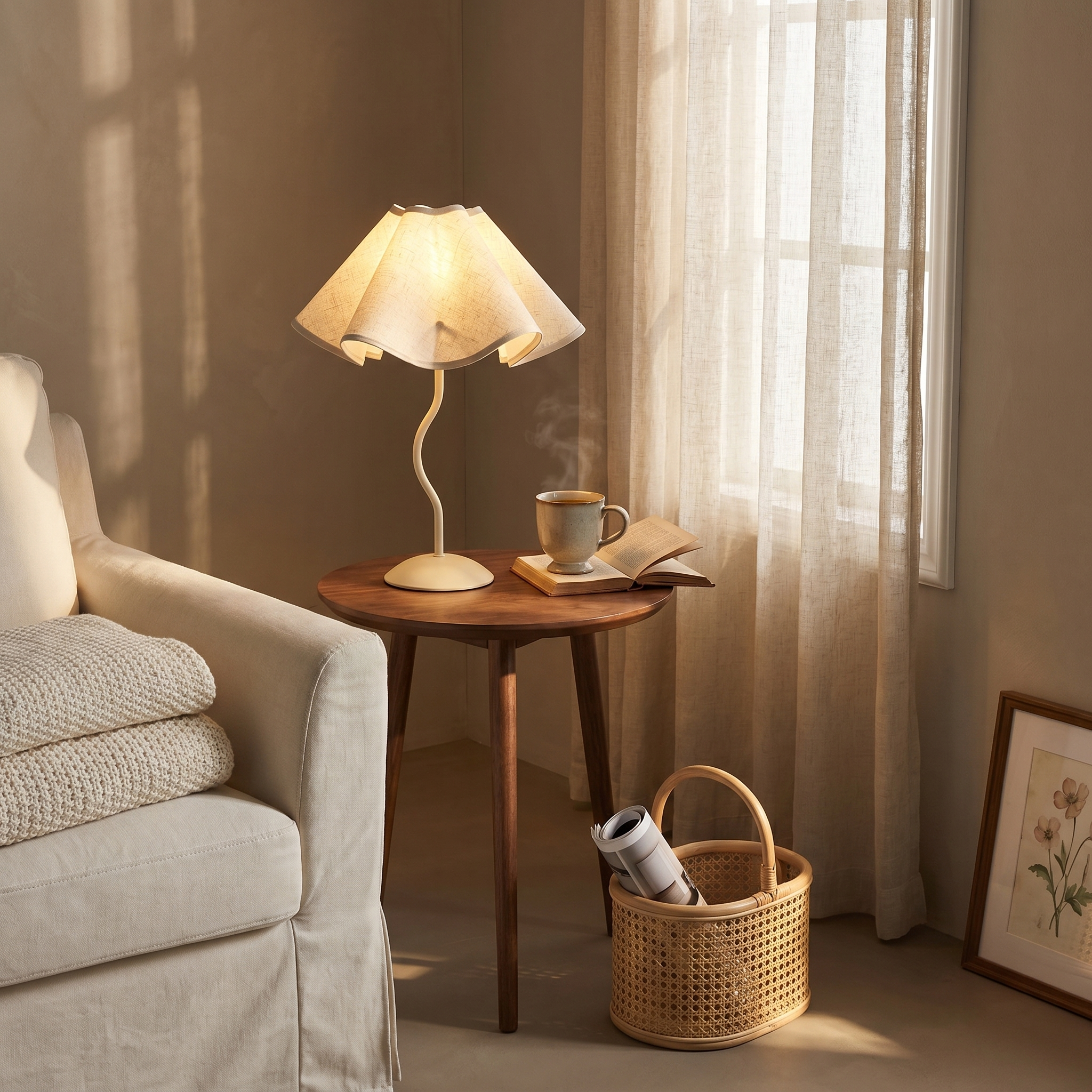 Cotton Linen Petal Fabric Metal Base 7W Eye-Care LED Bedside Lamp