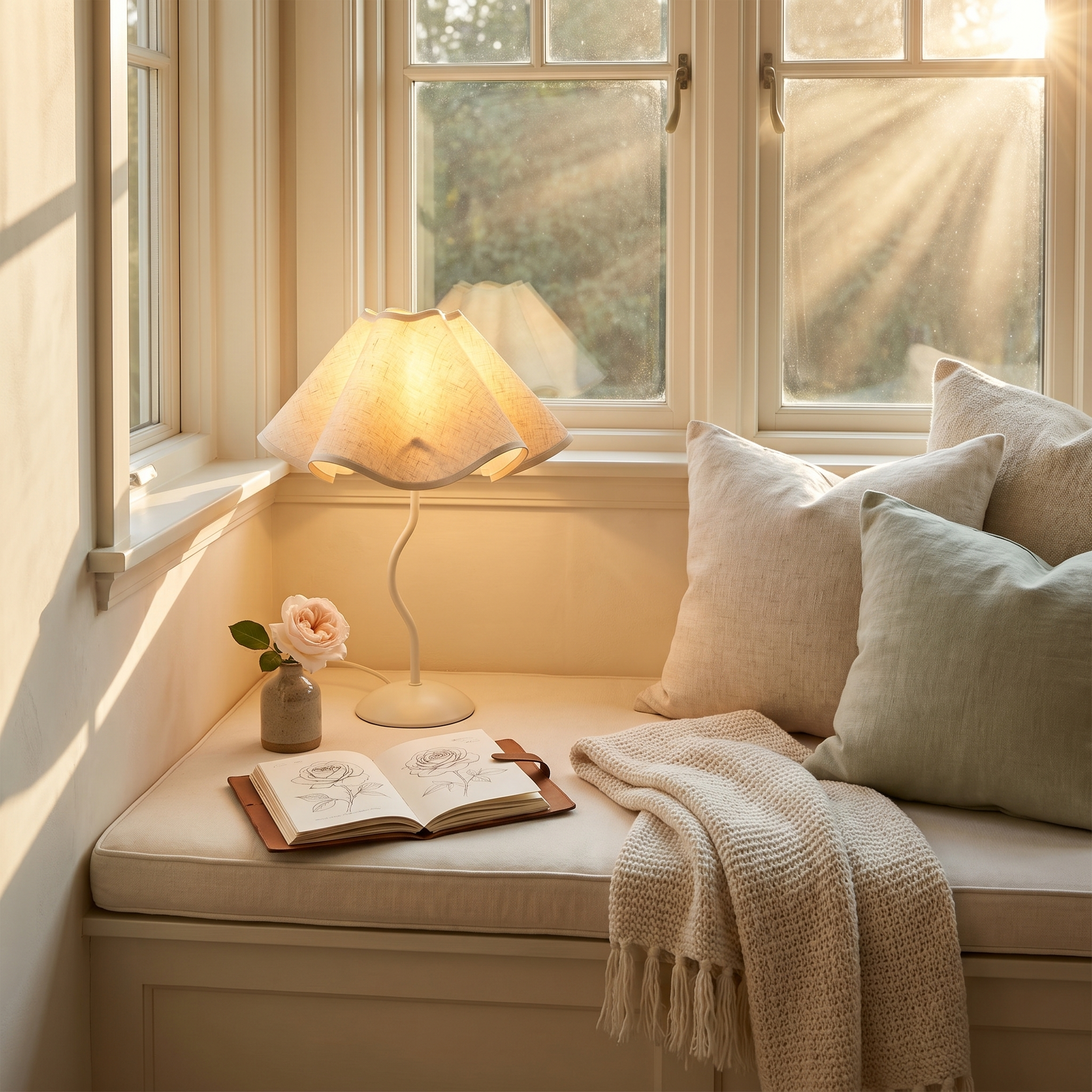 Cotton Linen Petal Fabric Metal Base 7W Eye-Care LED Bedside Lamp