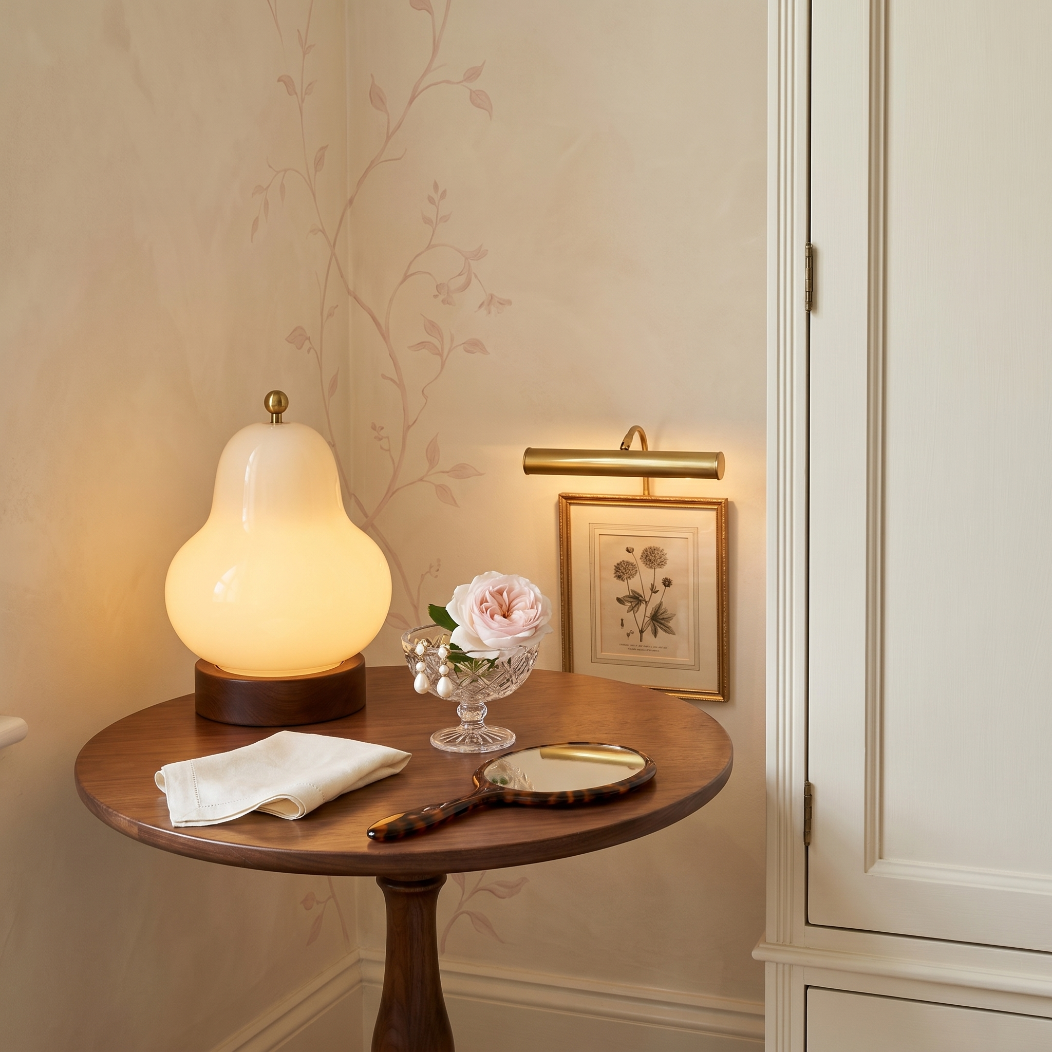 Cream Glass Pear-Shaped Three-Color Adjustable LED Bedside Lamp
