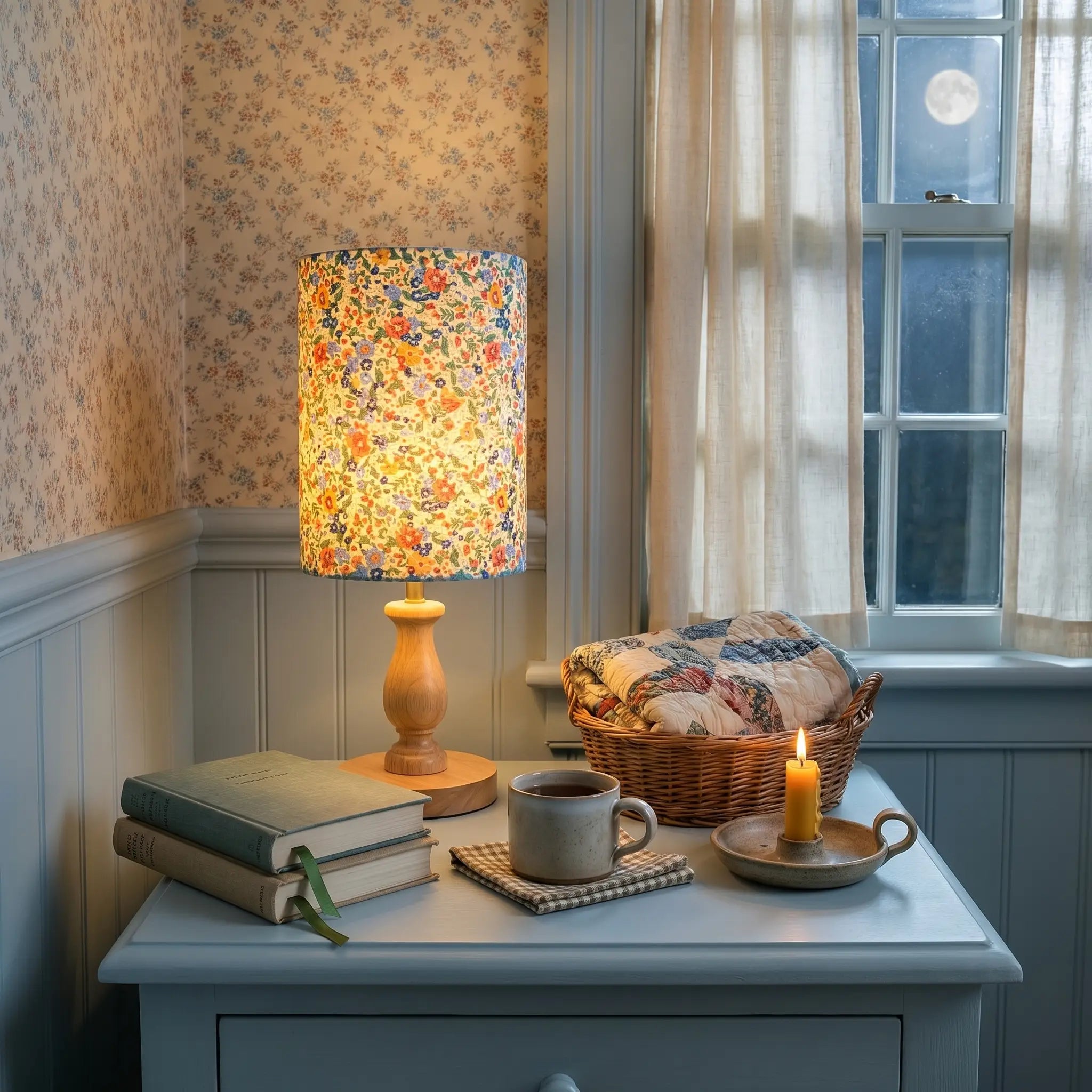 Lifestyle scene — Solid Wood Linen Gray USB Remote Control Adjustable LED Table Lamp