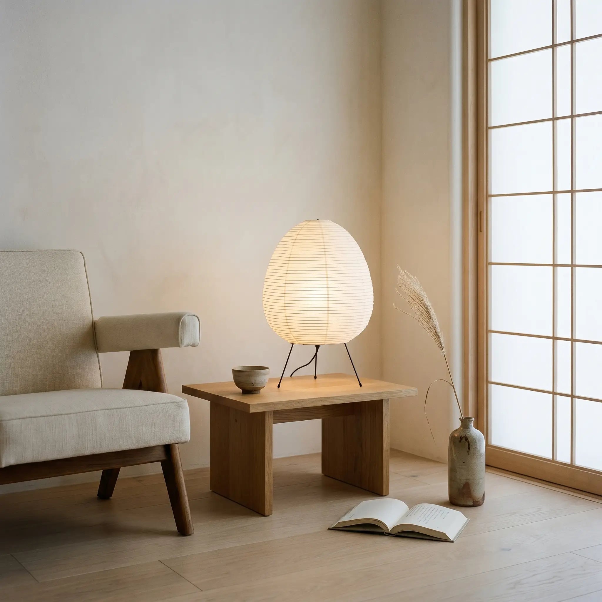 Lifestyle scene — Washi Paper Square Manual Control E27 Socket Table Lamp