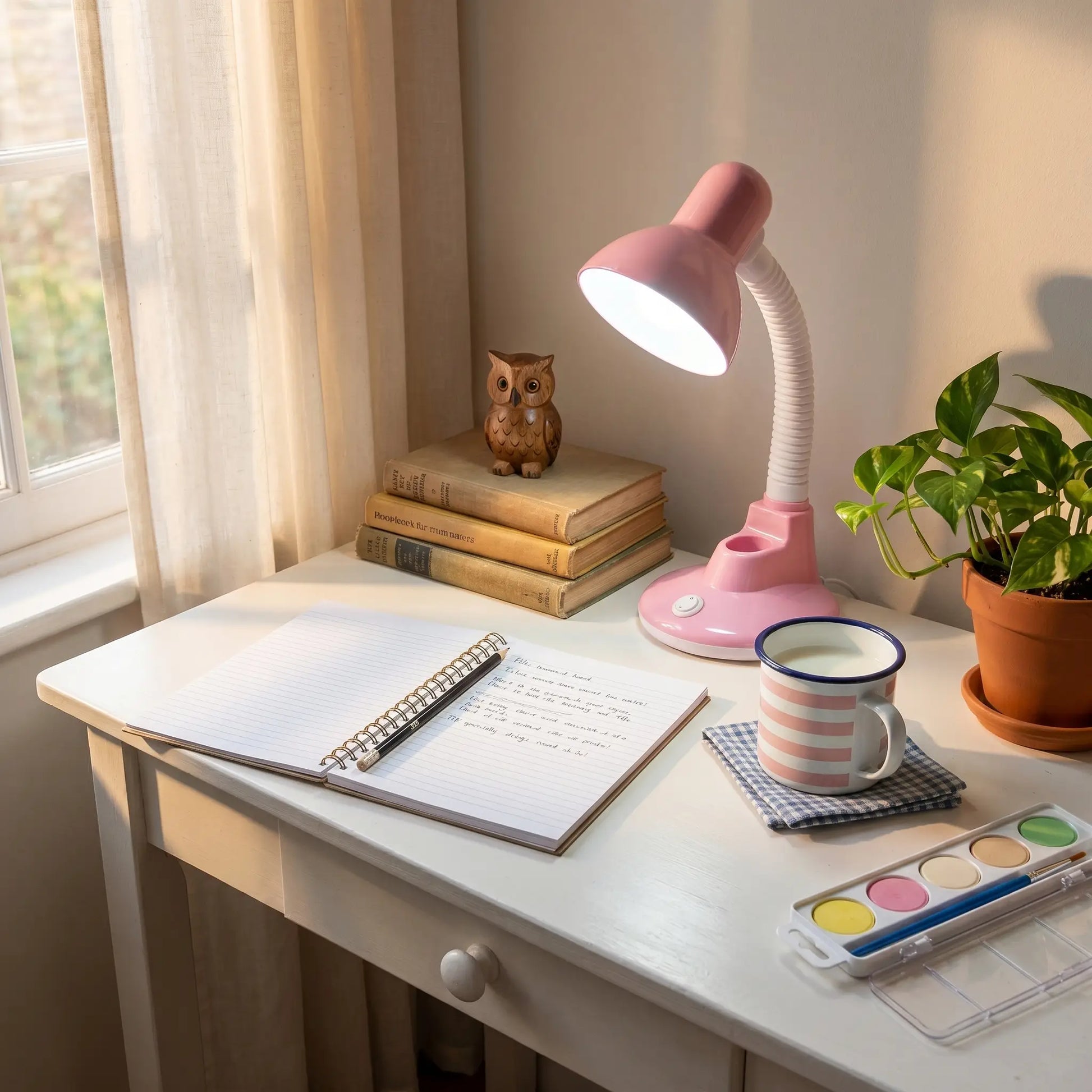 Lifestyle scene — Plastic Adjustable Tri-Color Temperature E27 Plug-In Desk Lamp