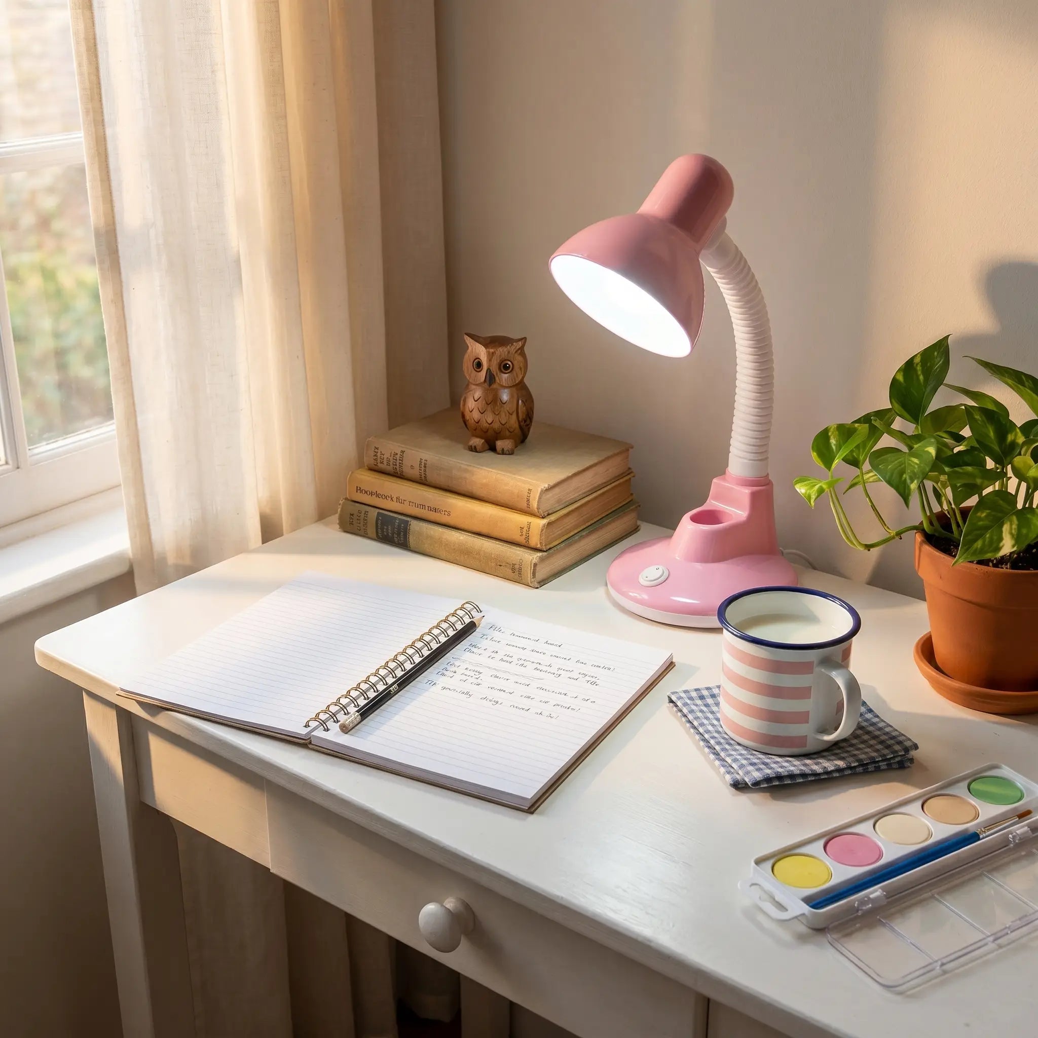 Lifestyle scene — Plastic Adjustable Tri-Color Temperature E27 Plug-In Desk Lamp