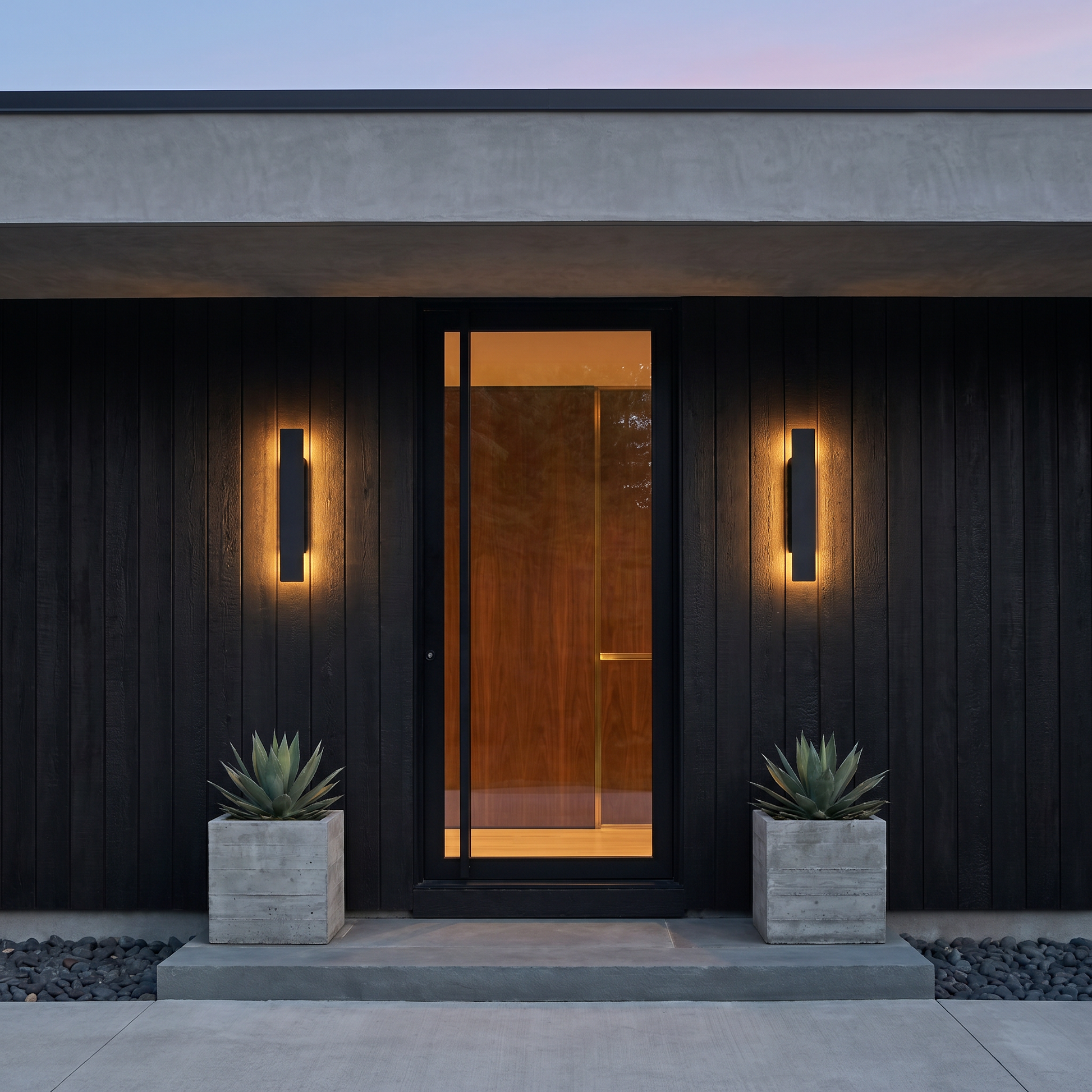 Lifestyle scene — Aluminum Black Linear 2-Light LED Outdoor Waterproof Wall Sconce